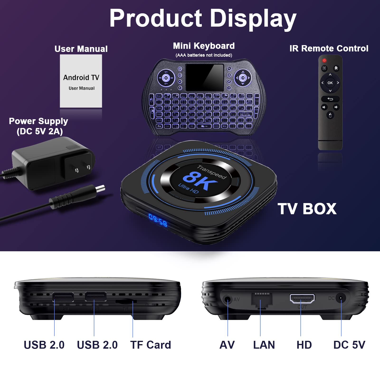 2024 Android TV Box 12.0 - 4GB RAM 64GB Storage, H618 Chipset with 8K HDR10 Support | Dual-Band WiFi (2.4G/5.8G), BT5.0, USB 2.0, 3D & Ethernet | Includes Mini Backlit Keyboard - Perfect for Streaming, Gaming & Home Entertainment