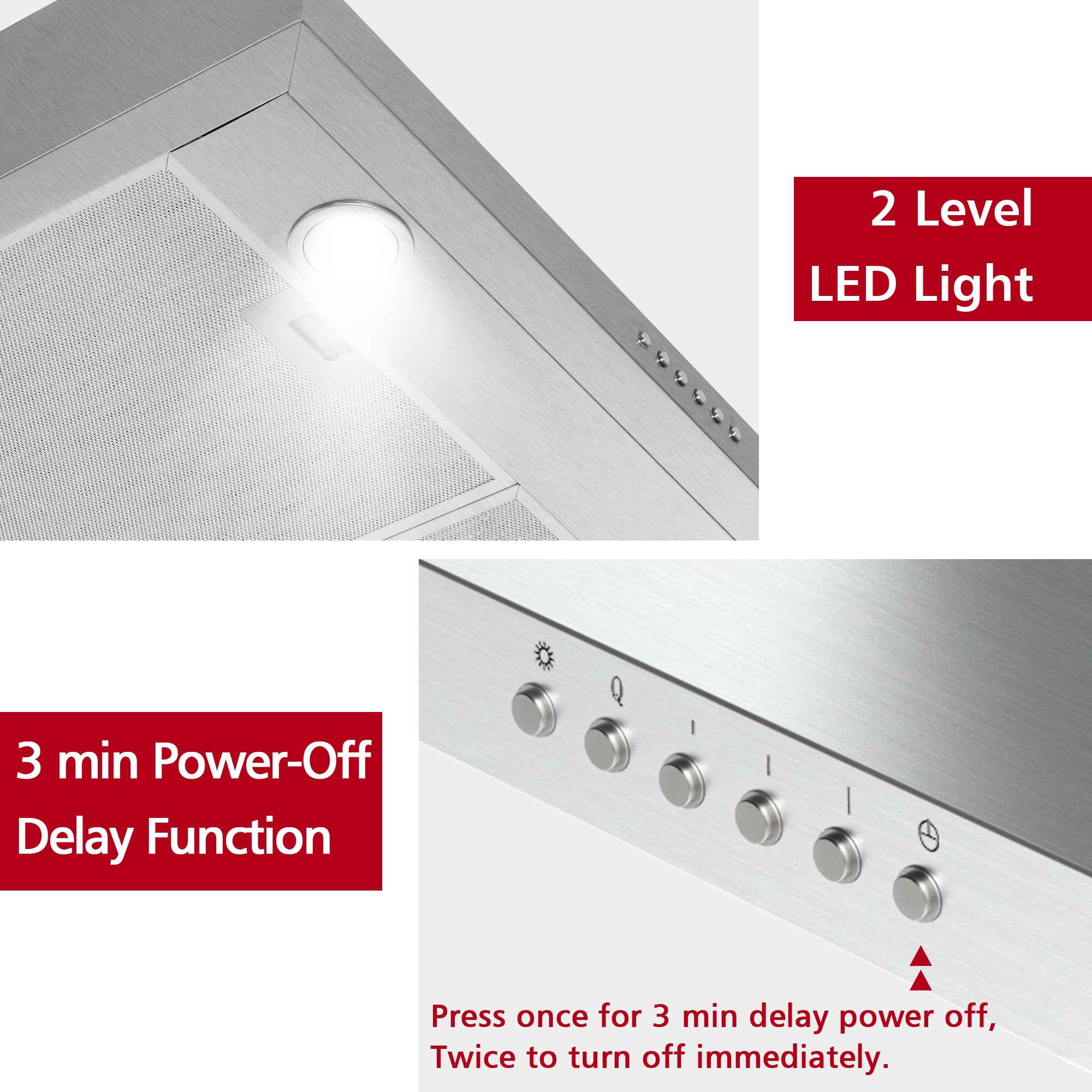 ONEEON 24 Inch Under Cabinet Range Hood - Slim Stainless Steel Kitchen Vent Hood with 4-Speed Exhaust Fan, 2 Washable Filters & LED Lights | Perfect for Small Kitchens, Apartments & Remodeling Projects