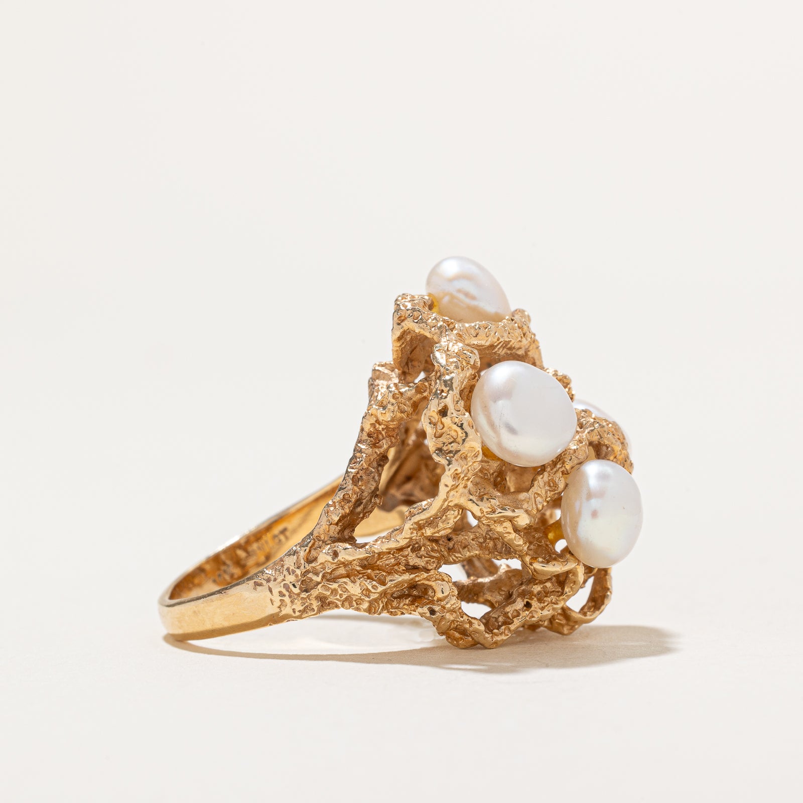 Scattered Pearl Textured Dome Ring - Size 7.5 | Elegant Stackable Jewelry for Women, Perfect for Weddings, Parties & Everyday Wear