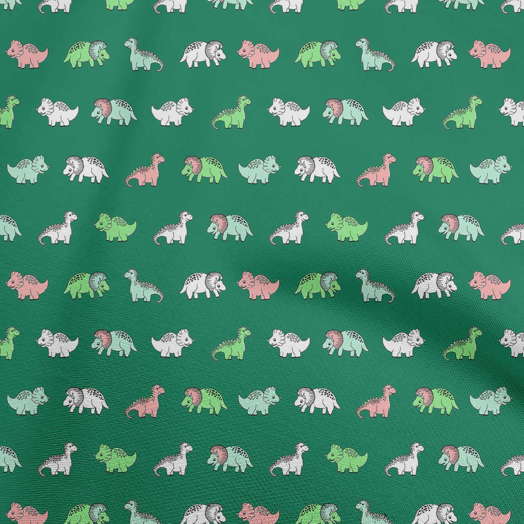 Colorful Dinosaur Cartoon Printed Polyester Spandex Fabric - 56 Inch Wide Green Craft Fabric for Sewing, DIY Projects, Kids Clothing & Home Decor