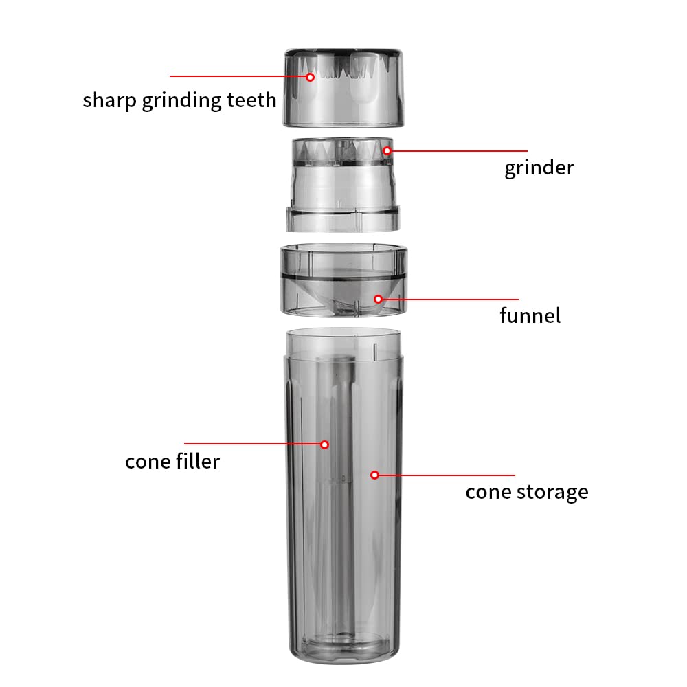 Premium Portable Herb Grinder & Pre-Roll Cone Loader Kit - All-in-One Spice Crusher with 12 Free Rolling Cones - Perfect for Rolling Perfect Joints at Home or On-the-Go
