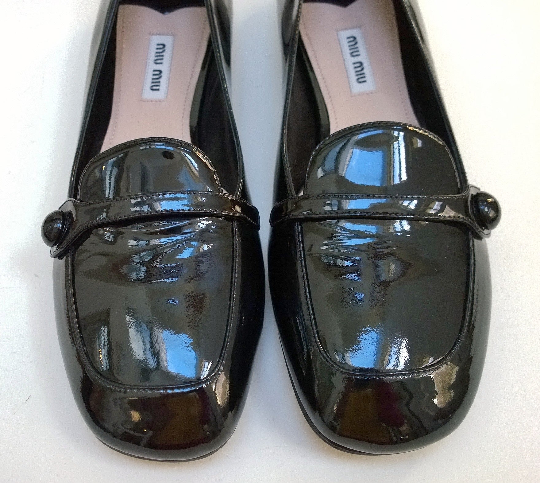 Miu Miu Black Patent Leather Loafers Women's Flat Shoes - Comfortable & Stylish for Work, Office & Casual Outfits
