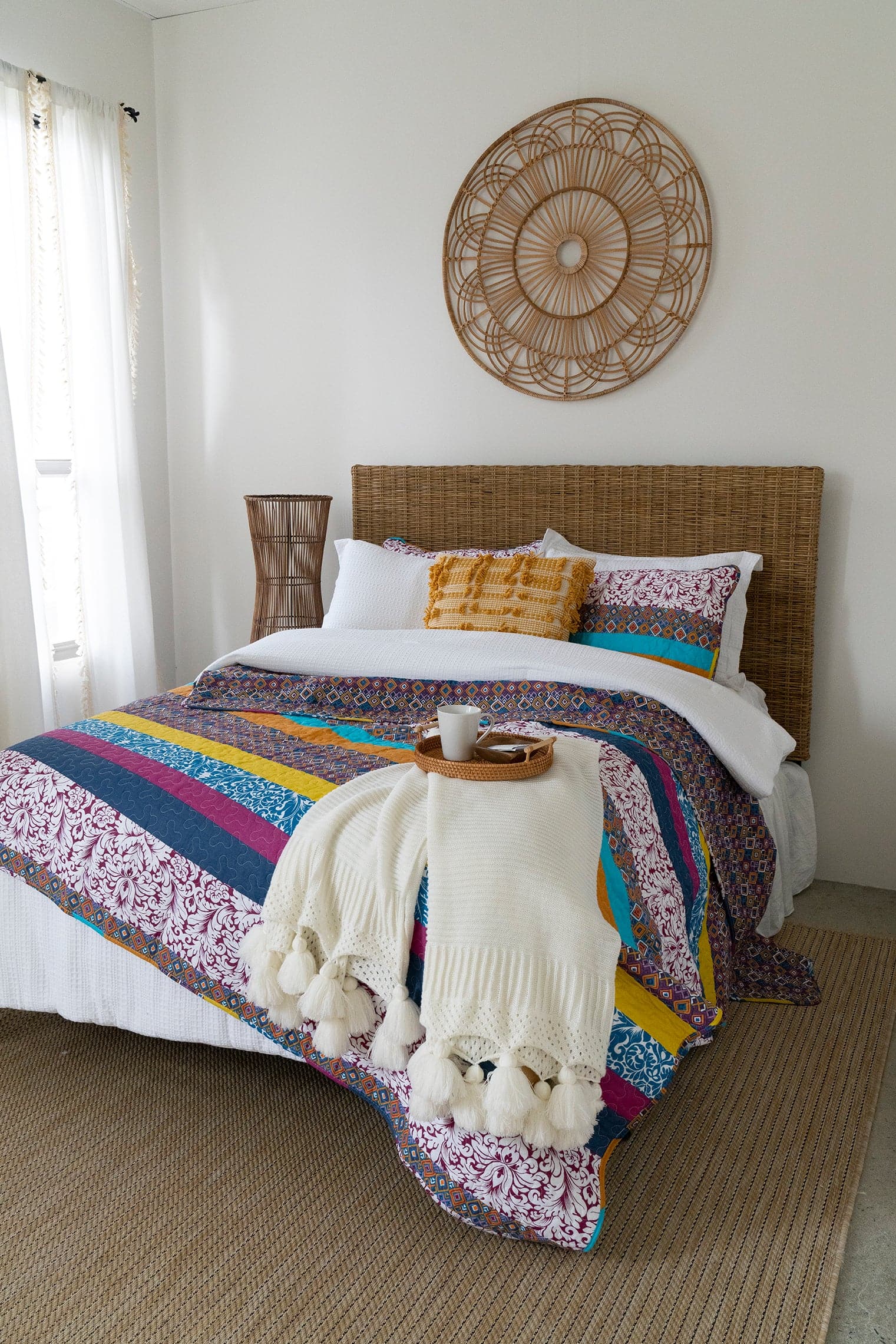 Boho Stripe 3-Piece Quilt Set - Queen Size, Soft Cotton Bedding for Bohemian Style Bedroom Decor | Perfect for Guest Rooms, Master Bedrooms & Cozy Home Styling