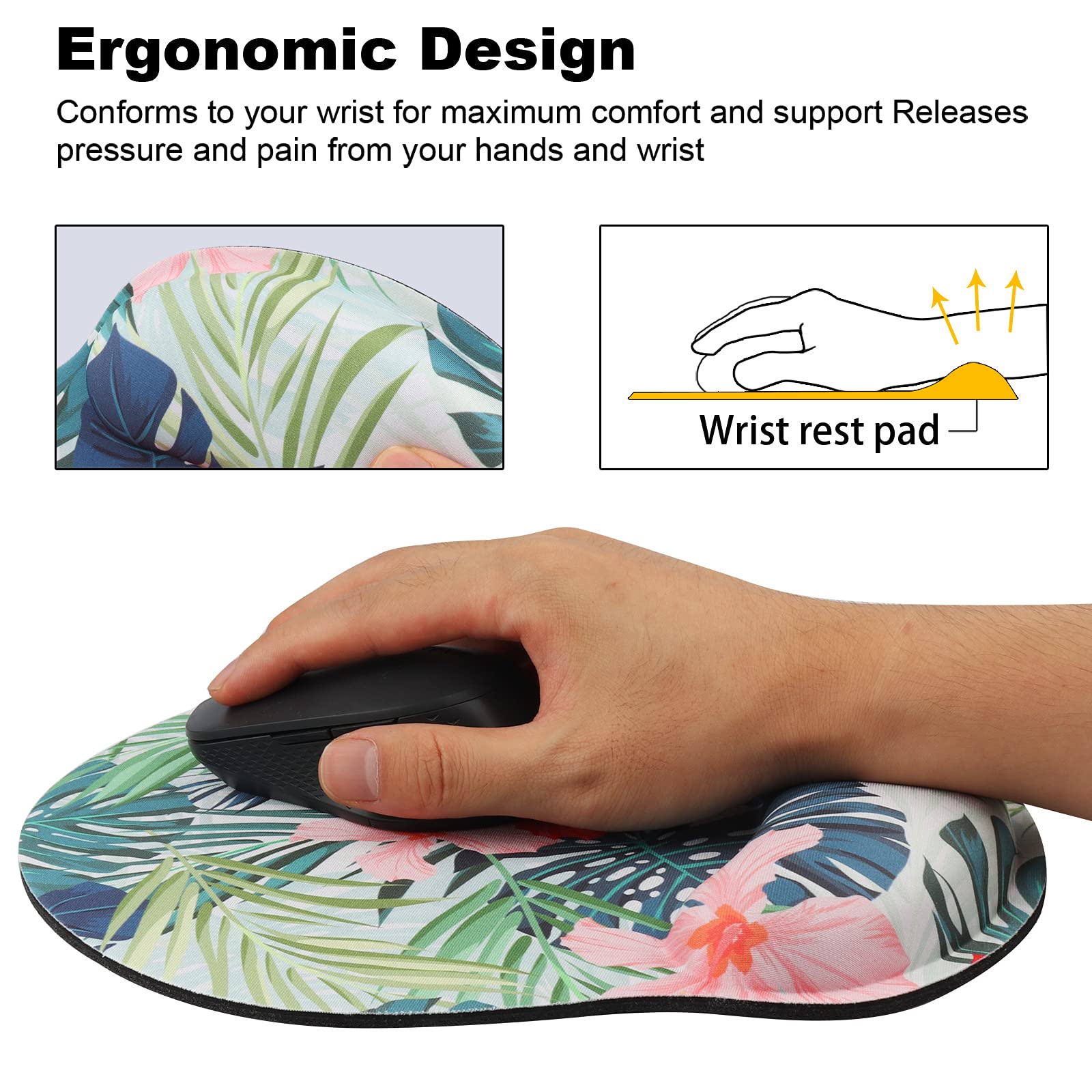 Hosimoln Memory Foam Wrist Rest Mouse Pad with Anti-Slip Rubber Base - Ergonomic Support for Office Work & Gaming (25x23cm, Red) - Perfect for Long Computer Sessions, Typing, and PC Gaming