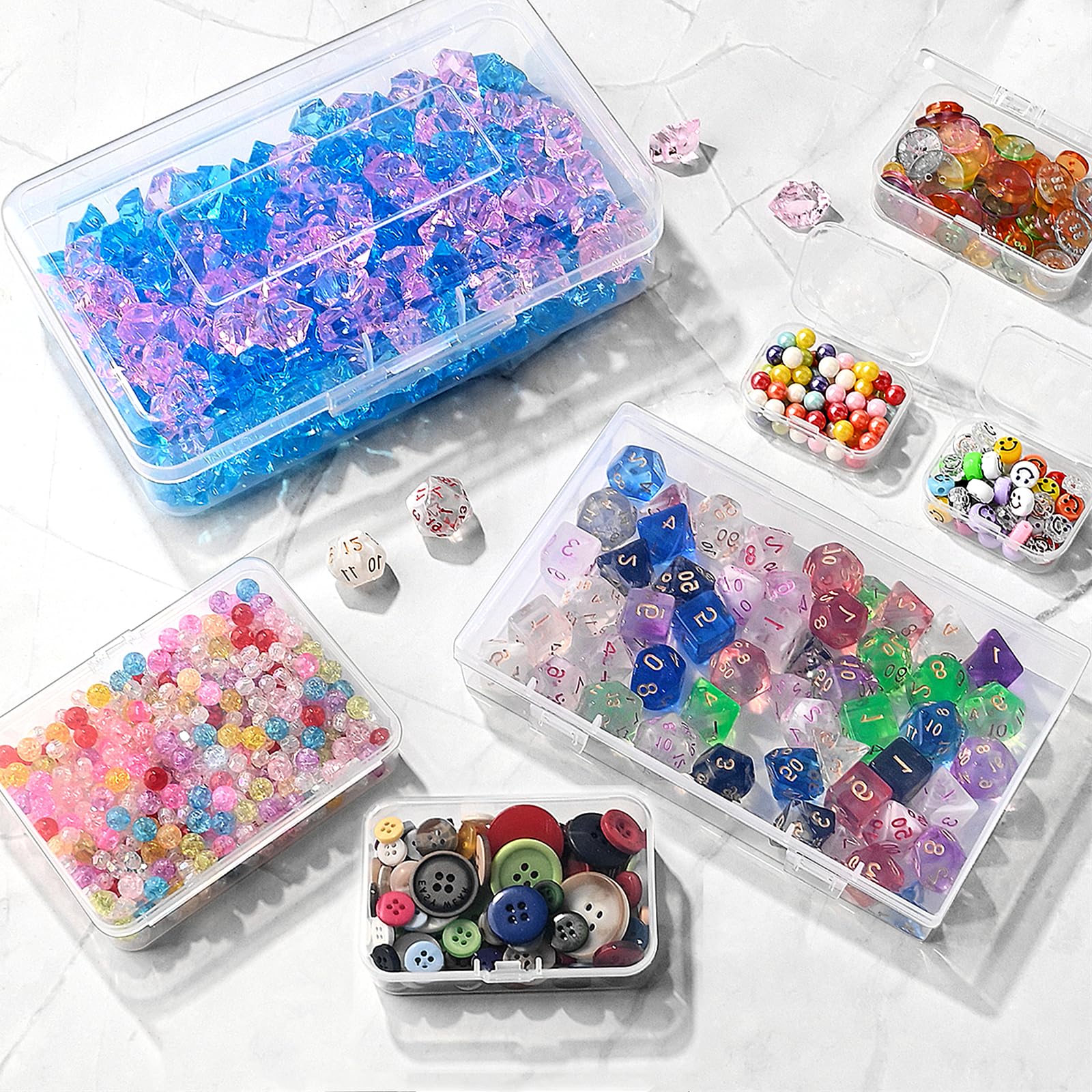 28-Pack Clear Plastic Storage Containers with Hinged Lids - Mixed Size Rectangular Mini Boxes for Beads, Jewelry & Craft Organization | Perfect for DIY Projects, Small Item Storage & Art Supplies