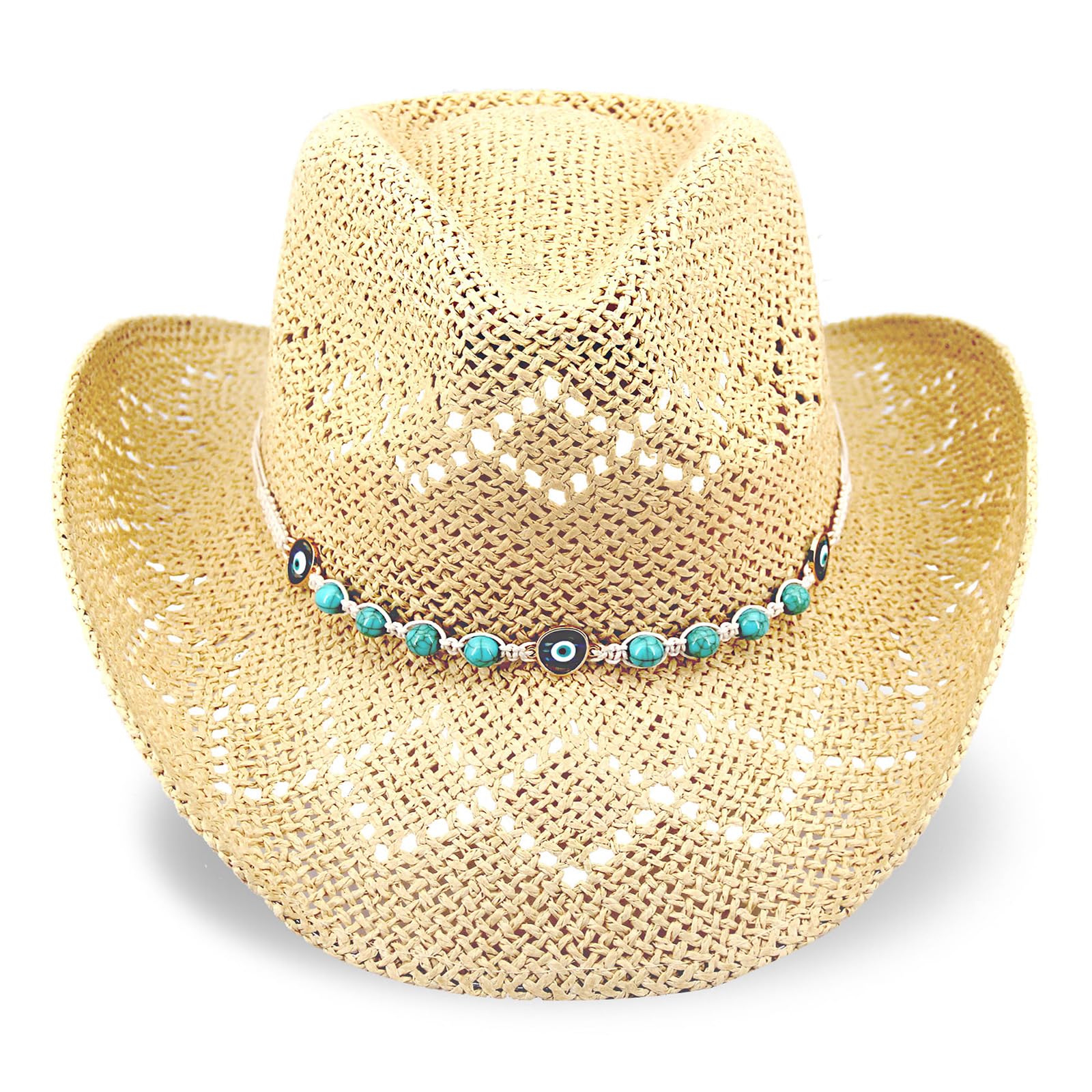 Western Cowboy Hat for Women & Men - Straw Woven Sun Hat with 2 Decorative Bands | Rodeo, Outdoor, Country Music Festival, Ranch Wear