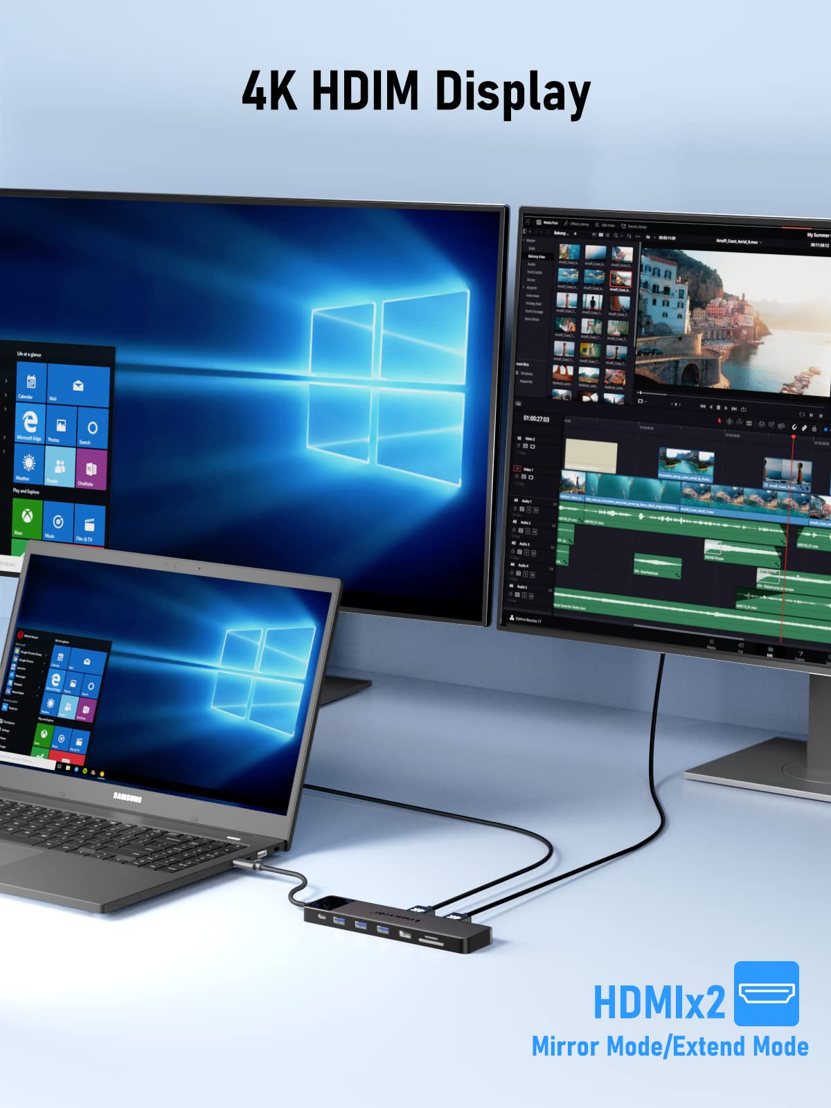 13-in-1 USB C Docking Station with Triple Monitor Support, Dual HDMI 4K, VGA, 5 USB Ports, 100W PD, SD/TF Card Reader - Universal USB C Hub for Lenovo, Dell, HP, Surface Laptops - Perfect for Home Office, Gaming & Multi-Tasking