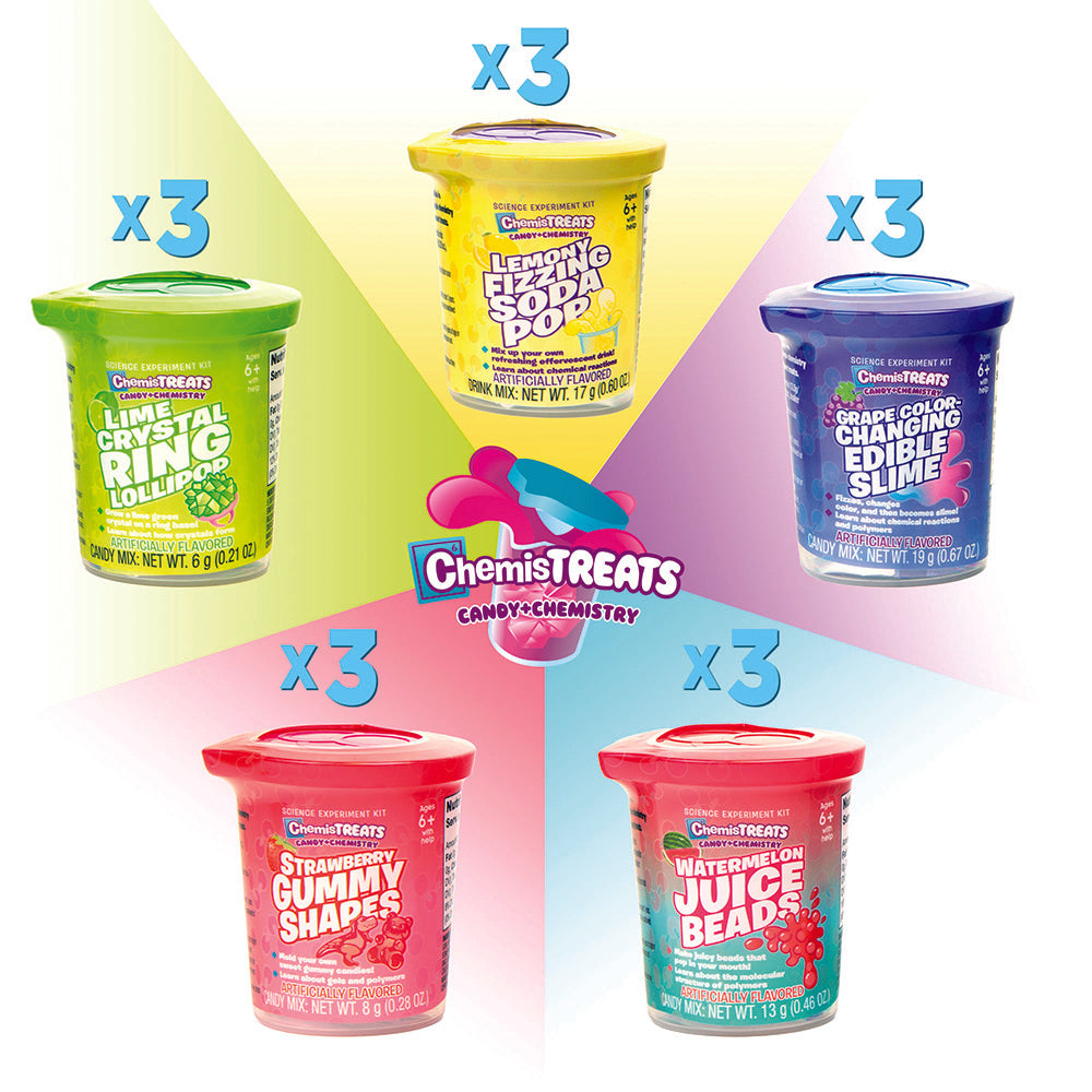 ChemisTreats! Candy Chemistry Science Kit - Fun & Educational STEM Toy for Kids (Display of 15) - Perfect for Birthday Parties, Classroom Activities & Science Experiments