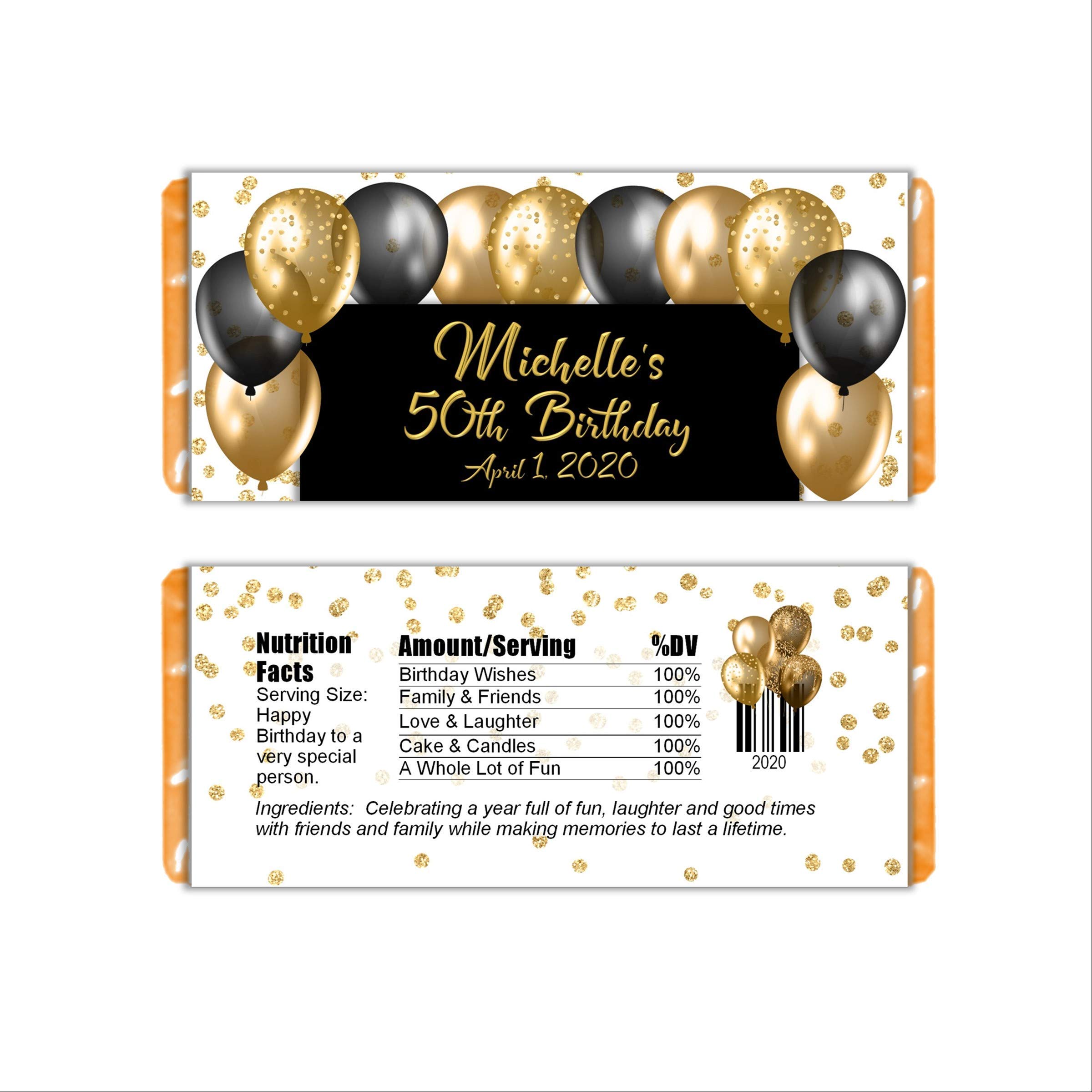 Custom Candy Bar Wrappers - Balloon Pattern Chocolate Bar Labels (20-Pack Gold) for Birthday Parties, Baby Showers & Bridal Events - Perfect for Wedding Favors, Anniversary Celebrations & Special Occasions