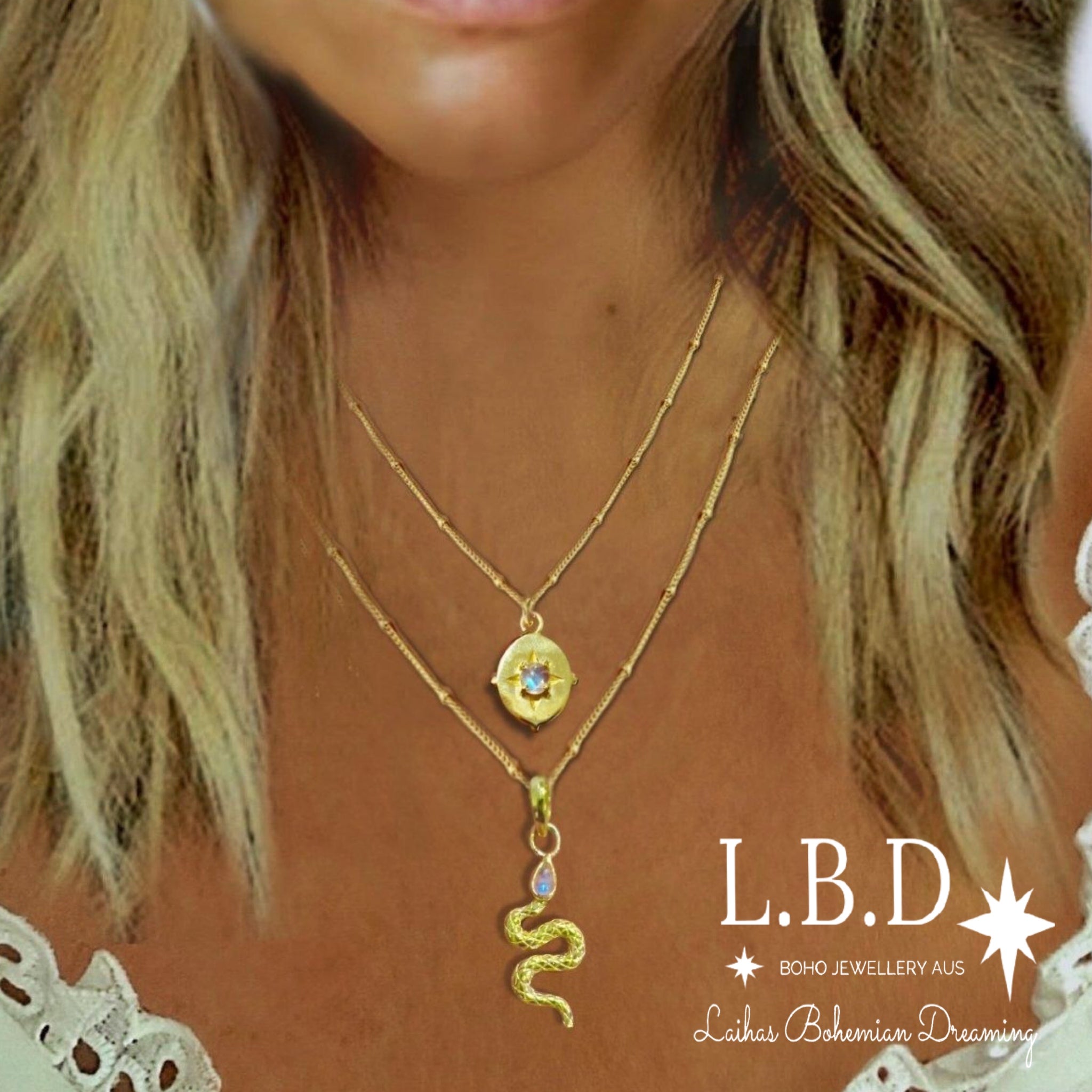 Laihas New Beginnings Gold Moonstone Snake Necklace - Elegant Bohemian Jewelry for Women, Perfect for Parties, Weddings & Everyday Wear