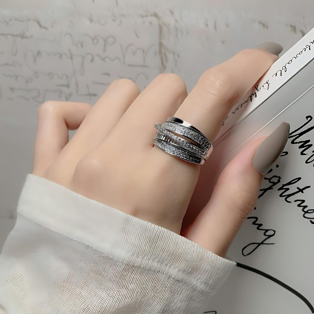 Layered Zircon Stackable Wide Band Ring for Women - Elegant Multi-Layer Design, Perfect for Stacking, Gift Giving & Everyday Wear (HR769)