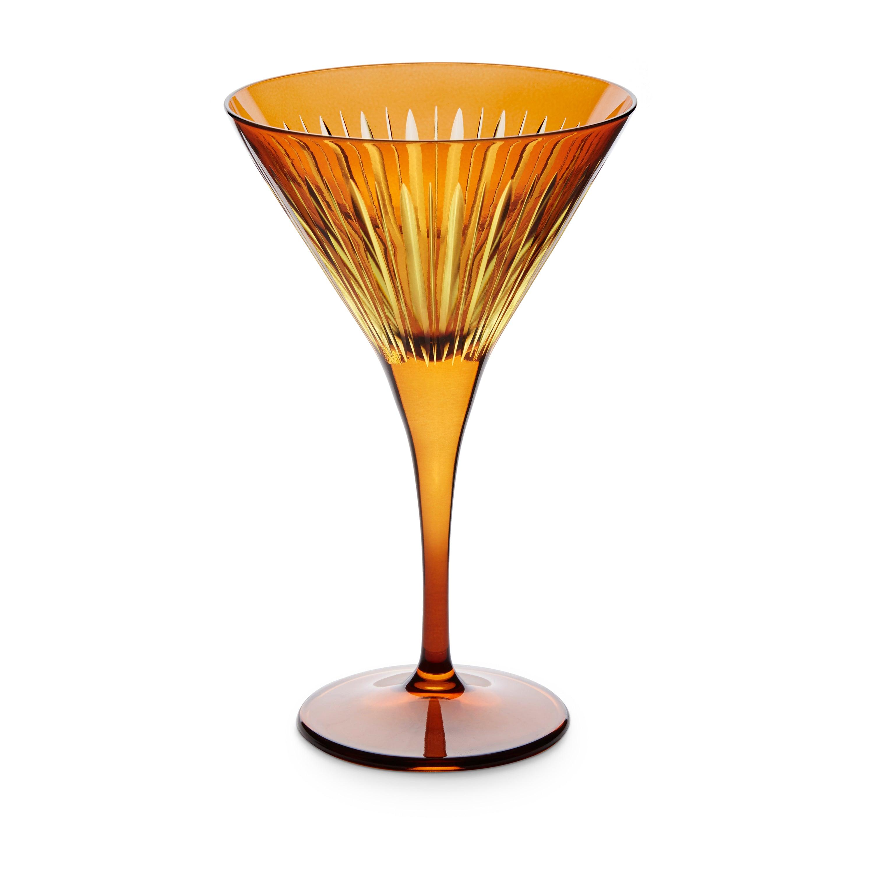 Elegant Prism Martini Glasses - Set of 4 Amber Cocktail Glasses for Home Bar, Parties & Entertaining | Premium Crystal Glassware for Martinis, Cocktails & Special Occasions