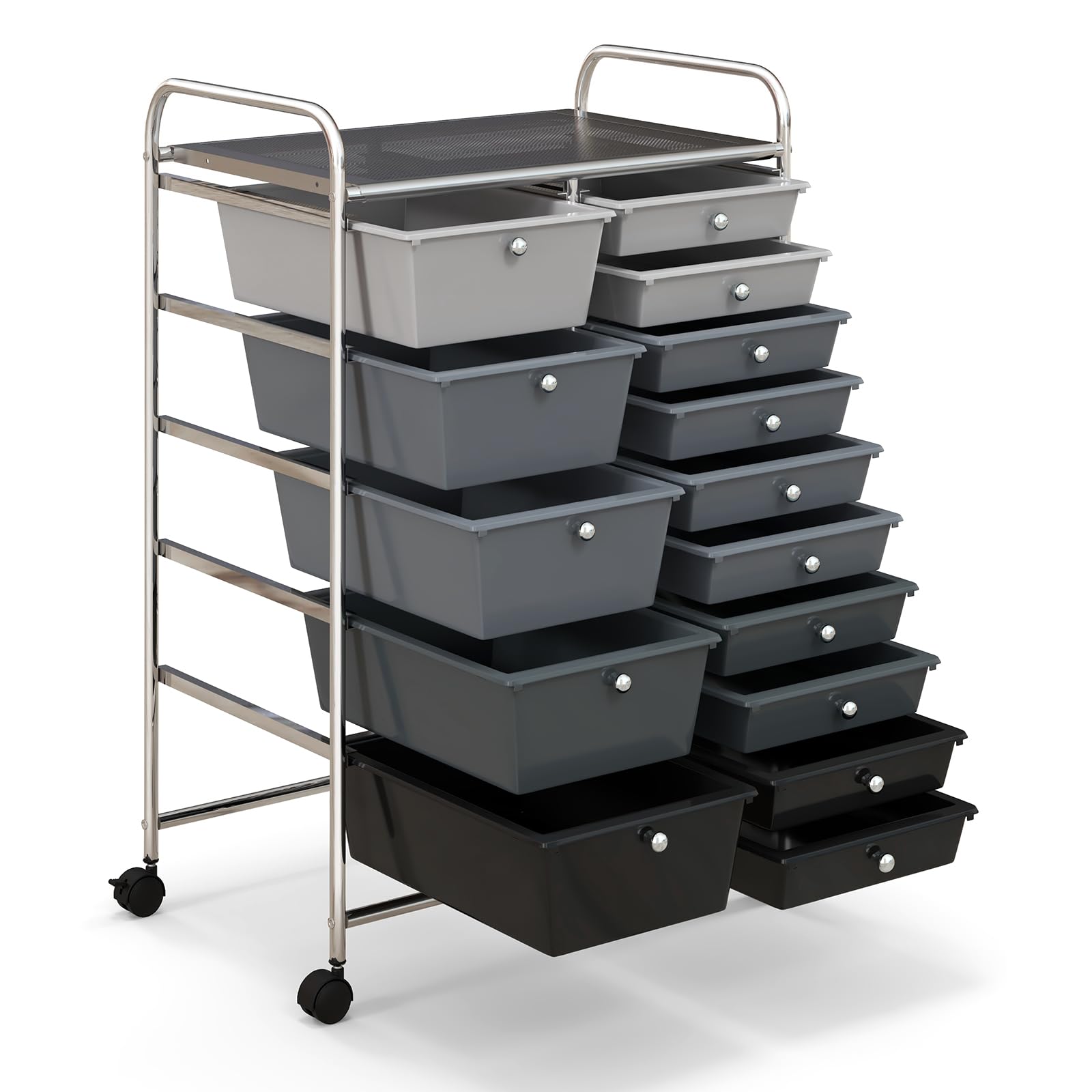 Byroce 15-Drawer Rolling Storage Cart with Wheels - Mobile Organizer for Art Supplies, School Tools, Office Paper & Craft Materials - Multipurpose Classroom & Home Office Storage Solution (Grey) - Perfect for Teachers, Artists & DIY Enthusiasts