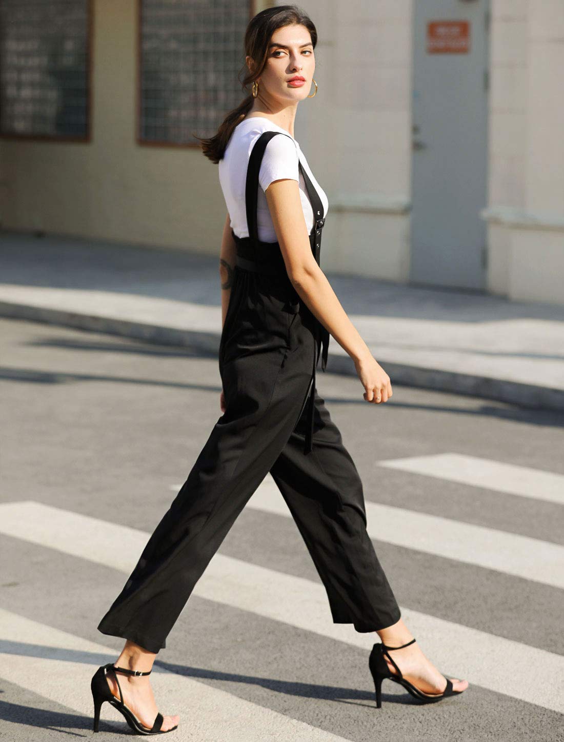 Allegra K Women's High Waist Wide Leg Belted Jumpsuit with Buttons - Casual Long Overalls for Work, Travel & Everyday Wear