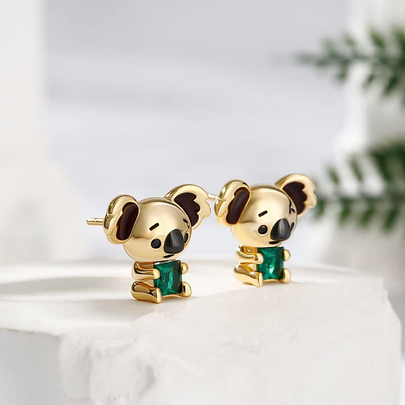Jeulia Sterling Silver Princess Cut Koala & Fox Stud Earrings for Women & Teens – Cute Animal Jewelry Gift with Box – Perfect for Casual Wear, Gifts & Special Occasions