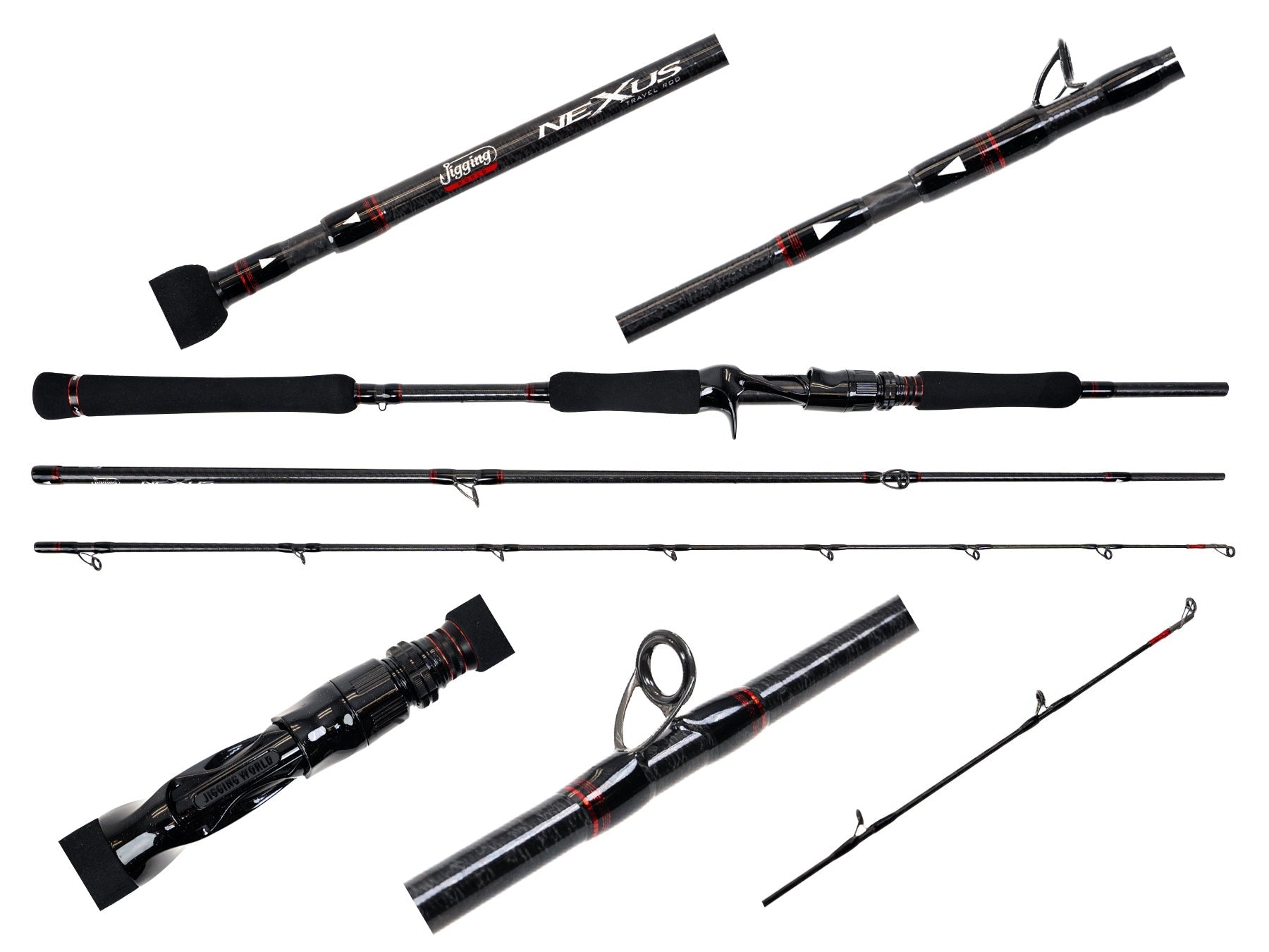 Jigging World Nexus 2.0 Travel Fishing Rod - Compact & Lightweight Saltwater Rod for Surf, Pier & Boat Fishing - Perfect for Travel & Backpacking Adventures