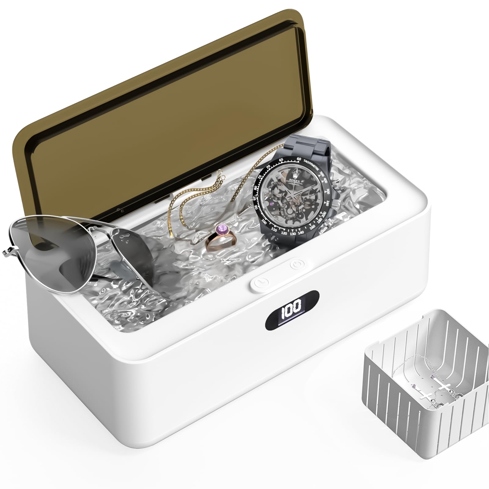 17oz (500ml) 45KHz Ultrasonic Jewelry Cleaner Machine - Professional Portable Cleaner with LED Display & Timer for Jewelry, Eyeglasses, Watches, Dentures, Rings, Razors - Perfect for Home, Jewelry Stores & Travel Use