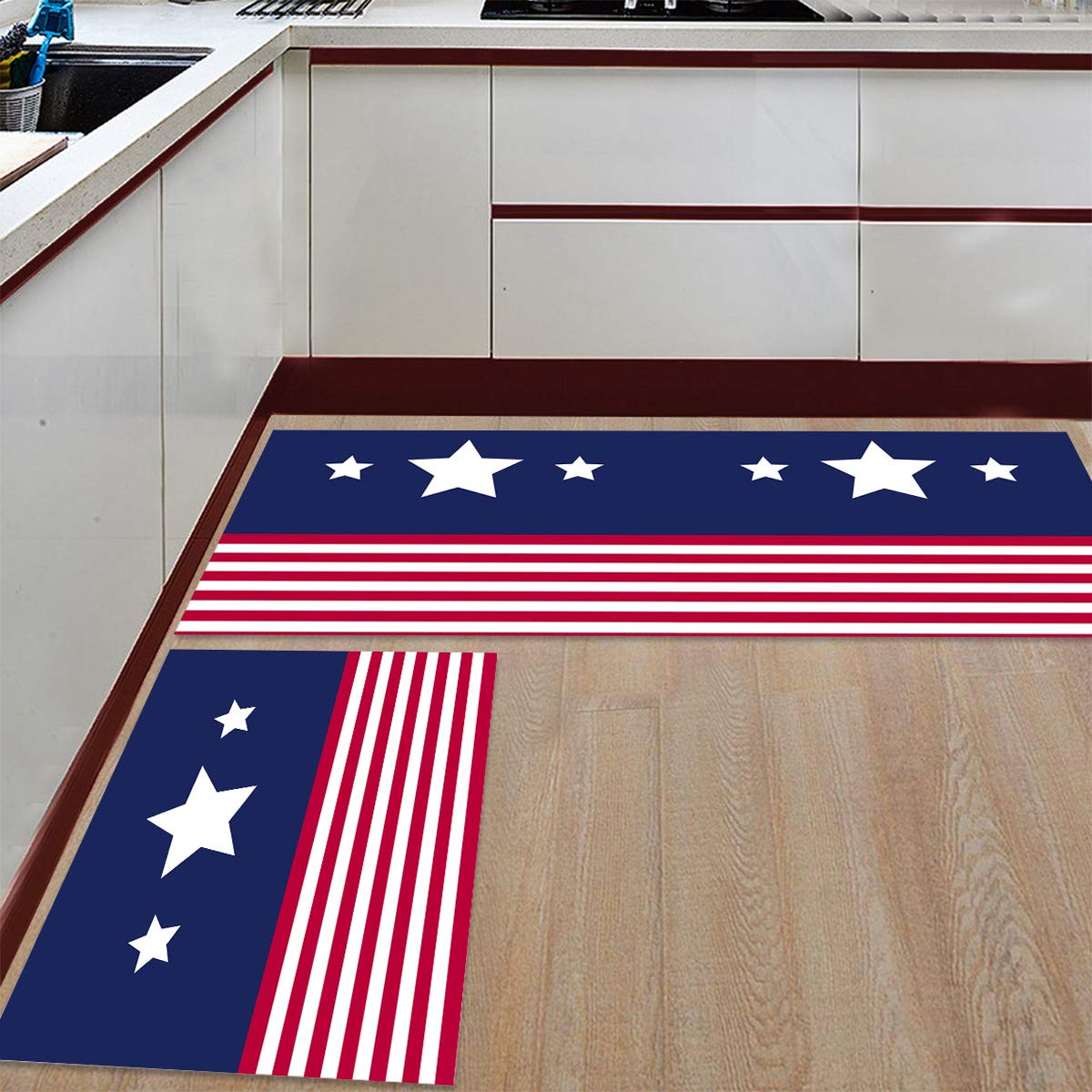 Anti-Fatigue Kitchen Floor Mats Set - 2-Pack Non-Slip Waterproof Standing Mats with Cushioning, American Flag Design (23.6x35.4in + 23.6x70.9in) for Comfortable Cooking & Dishwashing - Perfect for Home Kitchens, Restaurants, and Commercial Use