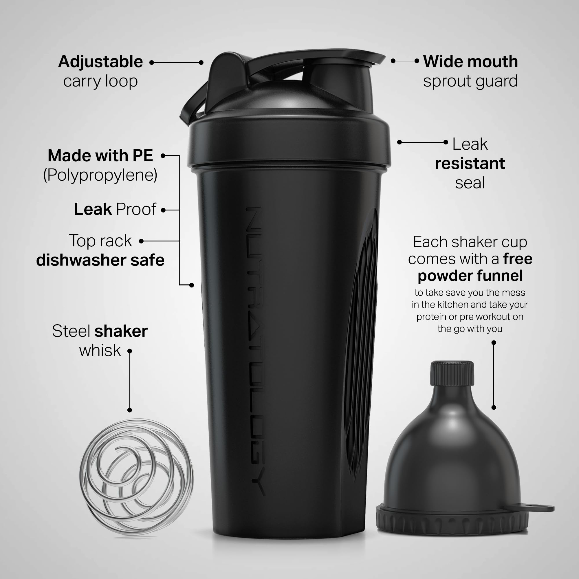 Premium 600ml Protein Shaker Bottle with Stainless Steel Whisk Ball & Powder Funnel - Leak-Proof Workout Shaker Cup for Protein Powder & Pre-Workout Drinks - Perfect for Gym, Fitness & Post-Workout Recovery