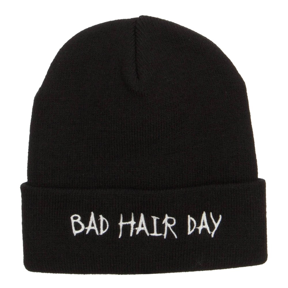 Bad Hair Day Embroidered Long Beanie for Women & Men - Warm Winter Knit Hat with Funny Embroidery - Perfect for Cold Weather, Outdoor Activities & Gifts