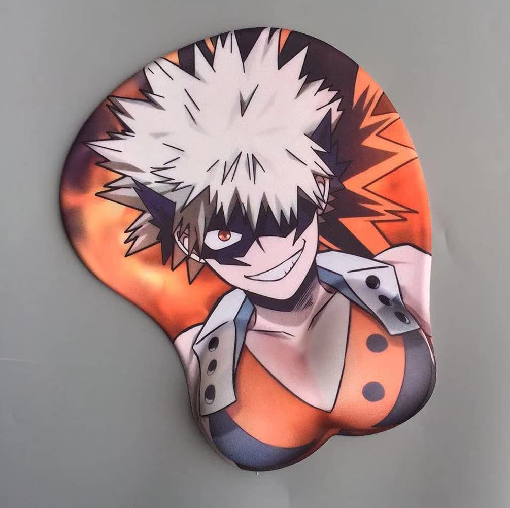 3D Anime Mouse Pad with Silicone Gel Wrist Support - Non-Slip Gaming Mouse Mat with Ergonomic Wrist Cushion for Pain Relief (Bakugō Katsuki Design) - Perfect for PC Gaming, Office Work & Long Computer Sessions