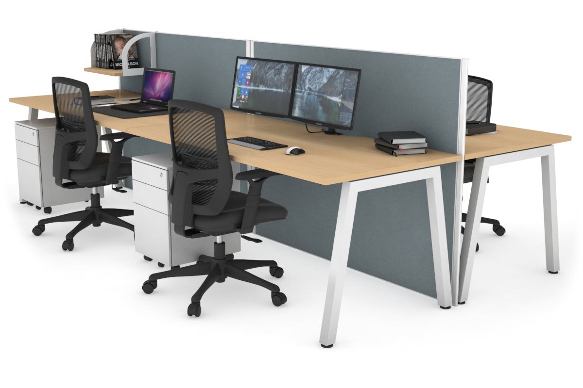 Horizon Quadro 4-Person Office Workstation Bench with A-Legs - 1800L x 800W Dimensions & Cable Management Scallop - Perfect for Collaborative Workspaces & Open Office Environments
