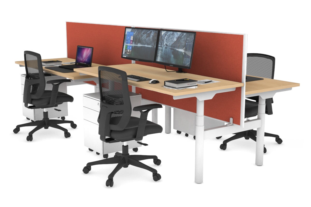 Flexi Premium Height Adjustable 4-Person H Bench Workstation - White Frame [1800L x 700W] - Ideal for Office, Coworking Spaces & Home Offices