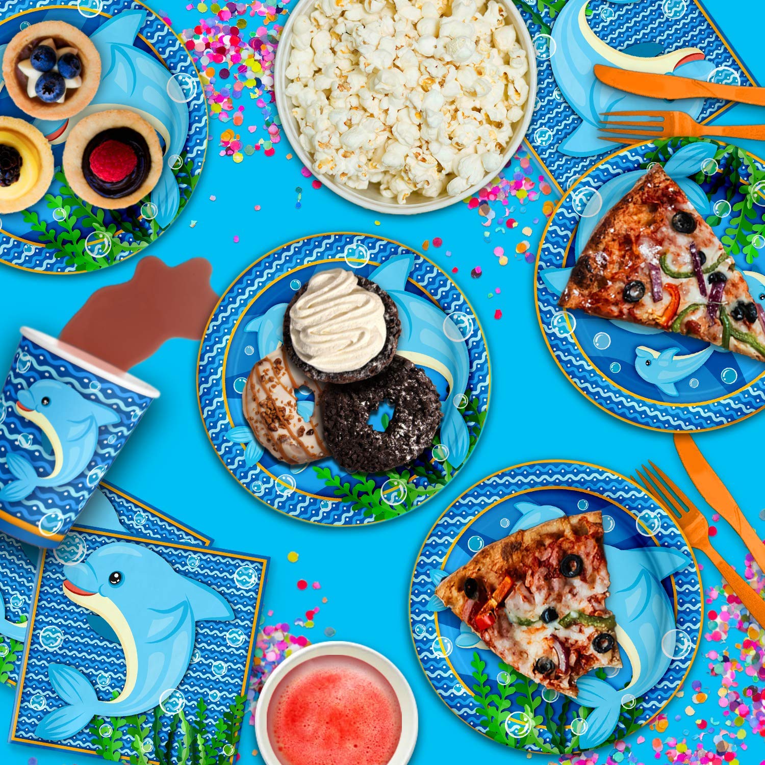 Dolphin Themed Birthday Party Supplies Set - 16-Piece Tableware Kit Includes Plates, Napkins & Cups for Kids Ocean Animal Party Decorations | Perfect for Under the Sea Birthday Celebrations, Baby Showers & Themed Events