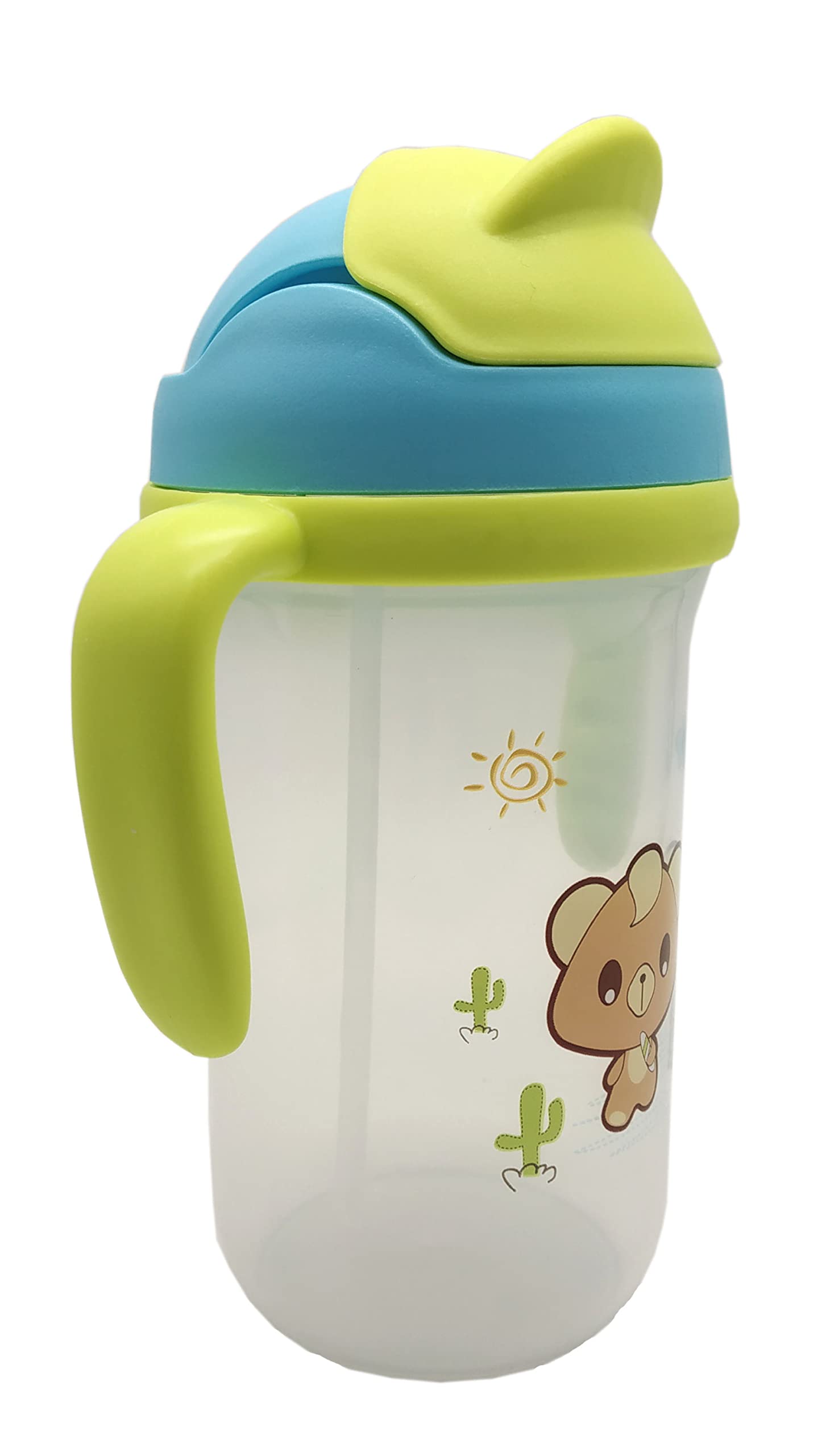 **Leakproof BPA-Free Baby Sipper Bottle with Straw - Durable Twin Handle Non-Toxic Water Bottle for Kids (Girls & Boys) - Cartoon Design, Green - Perfect for Travel, School & Outdoor Activities**
