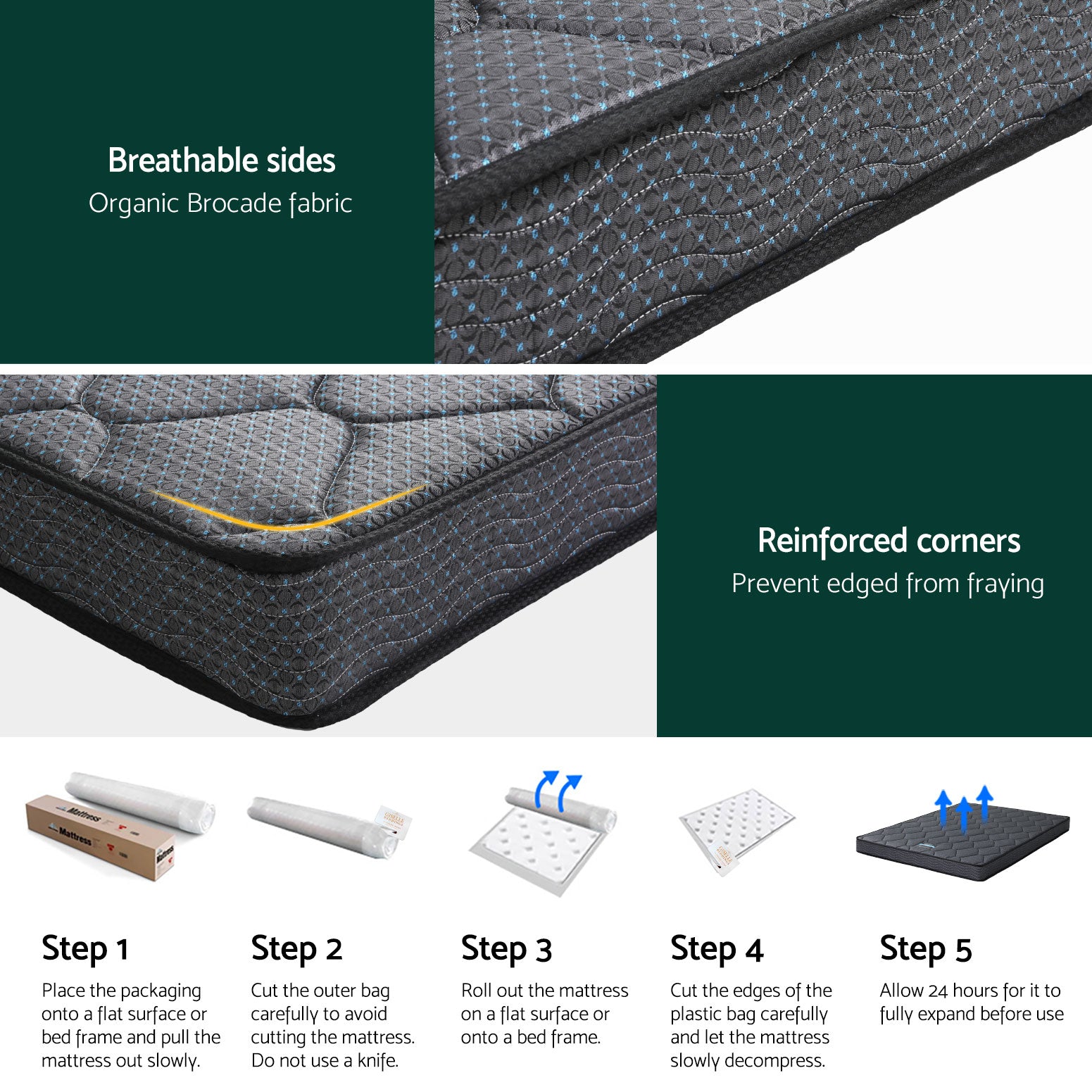 16cm Giselle Bonnell Spring Queen Mattress - Medium Firm Support for Back Pain Relief, Breathable & Motion Isolating - Perfect for Master Bedrooms, Guest Rooms & Apartments