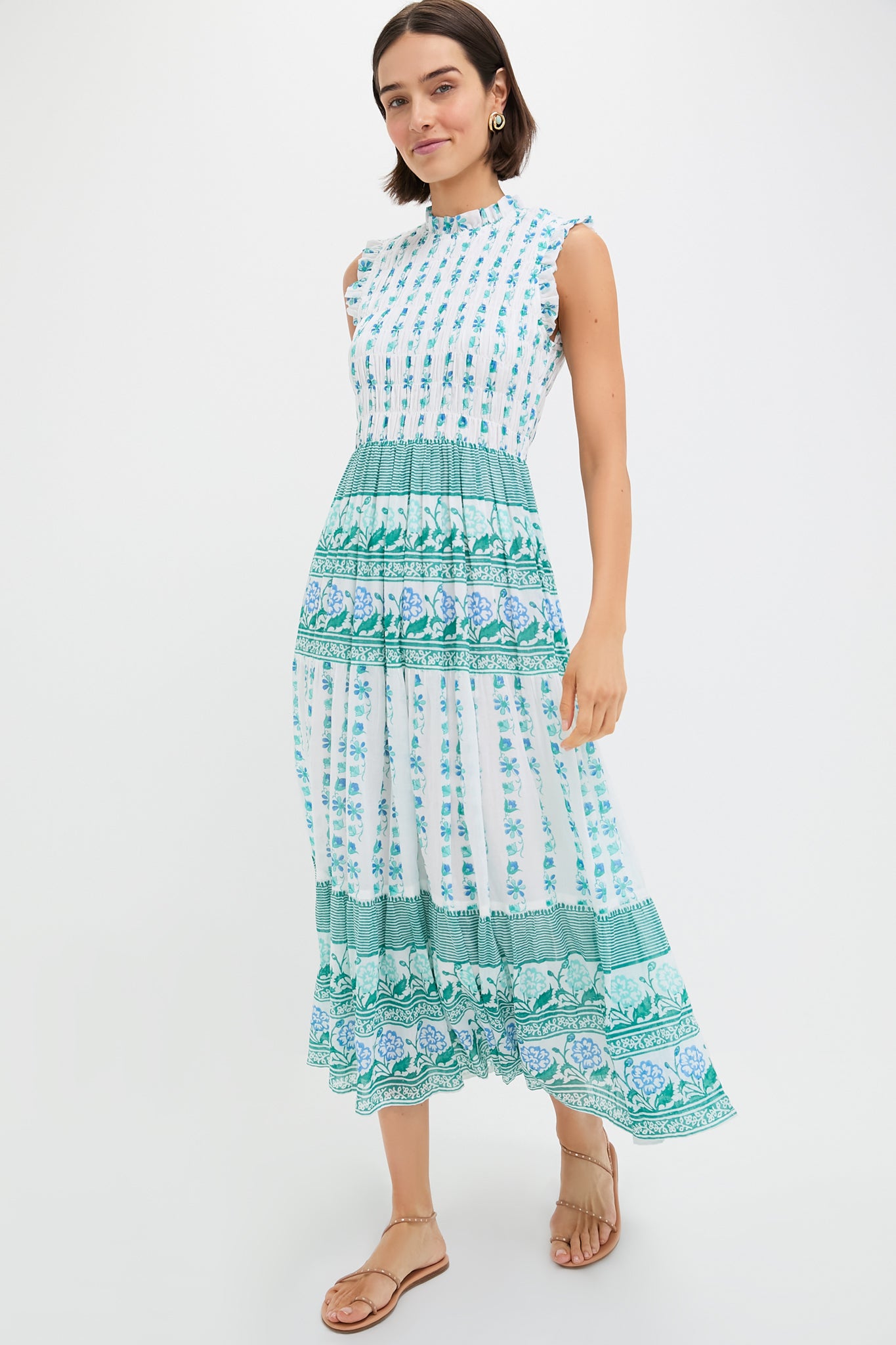 Boreggo Green Sleeveless Smocked Maxi Dress for Women - Summer Beach Boho Flowy Long Dress with Elastic Waist, Perfect for Vacations, Weddings & Outdoor Parties