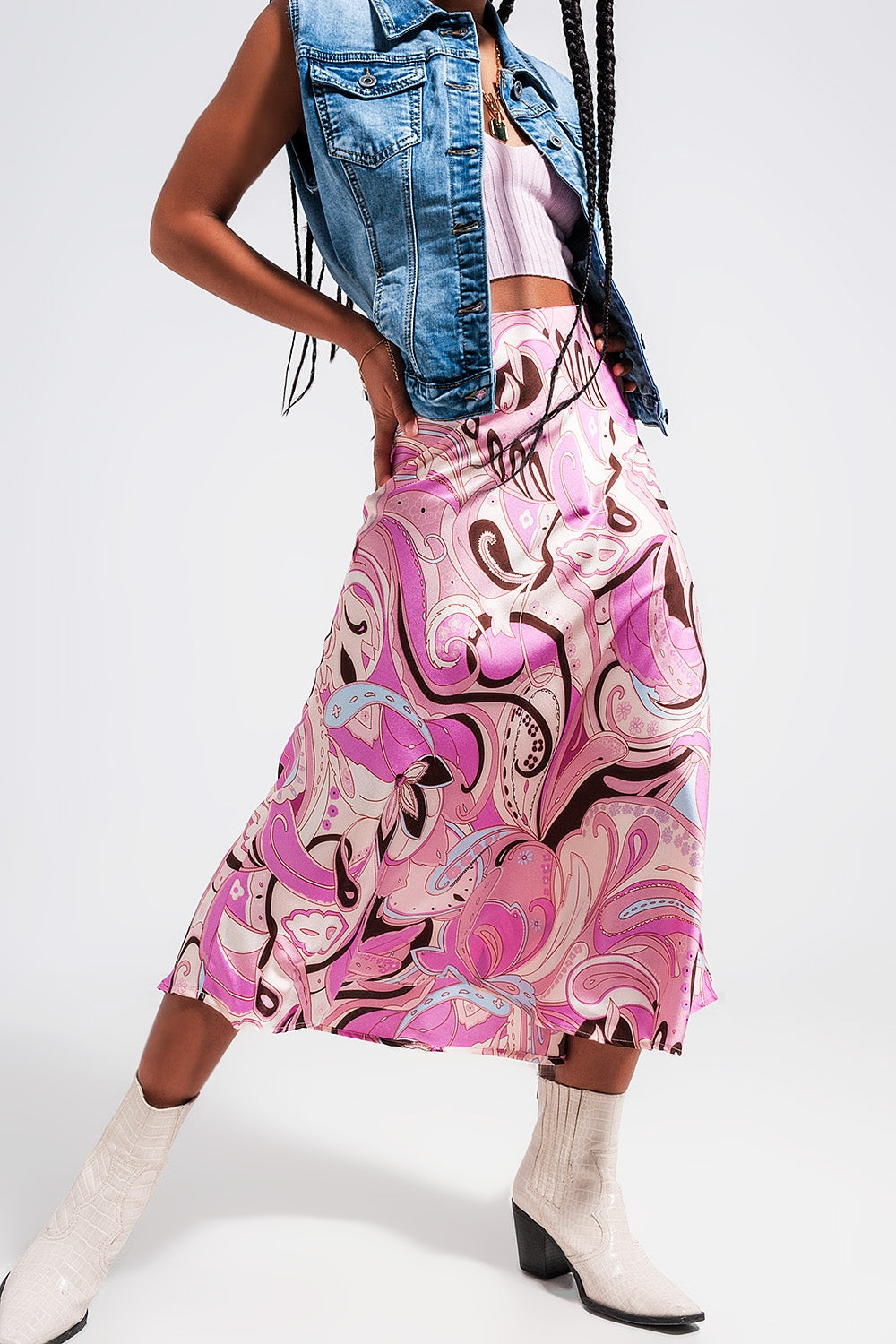 Abstract Print Long Pink Skirt for Women - Elegant Flowy Maxi Skirt for Casual Outings, Beach Vacations, and Summer Parties
