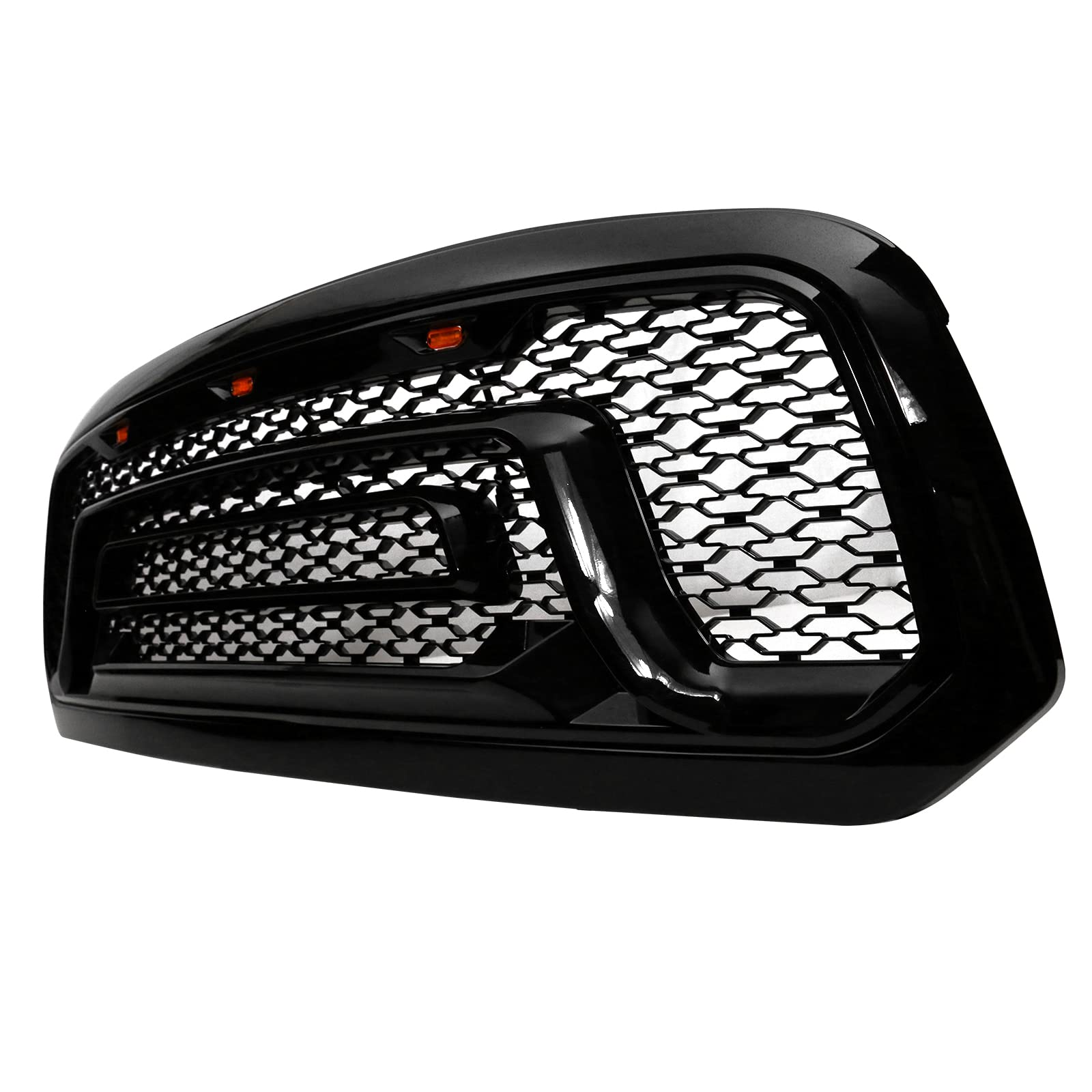 FREEMOTOR802 Gloss Black ABS Plastic Front Grill with LED Light - Compatible with 2013-2018 Ram 1500 & 2019-2024 Ram 1500 Classic - Upgrade Your Truck's Style for Off-Roading & Daily Driving