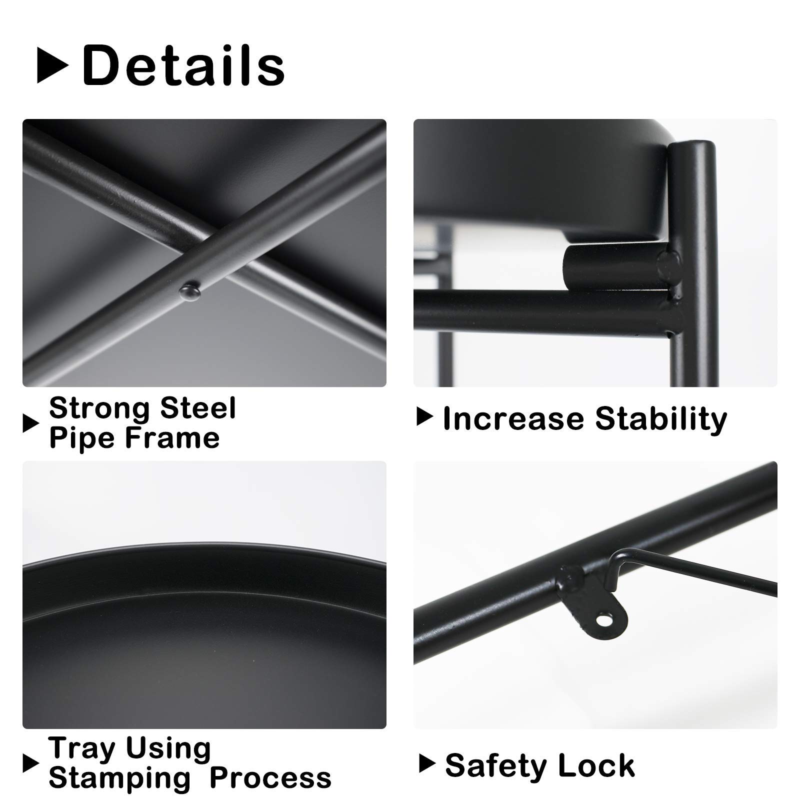 2-Tier Metal Round Tray Side Table - Small Folding Accent Coffee Table with Anti-Rust & Waterproof Finish - Perfect for Living Room, Bedroom, Balcony & Office - Black