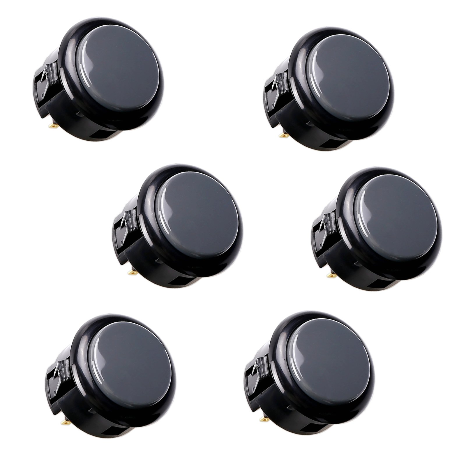 Original SANWA 6-Piece OBSF-30 30mm Arcade Push Buttons - Compatible with JAMMA Video Games & Fighting Sticks (Black/Gray) - Perfect for Arcade Cabinet Builds & DIY Gaming Controllers