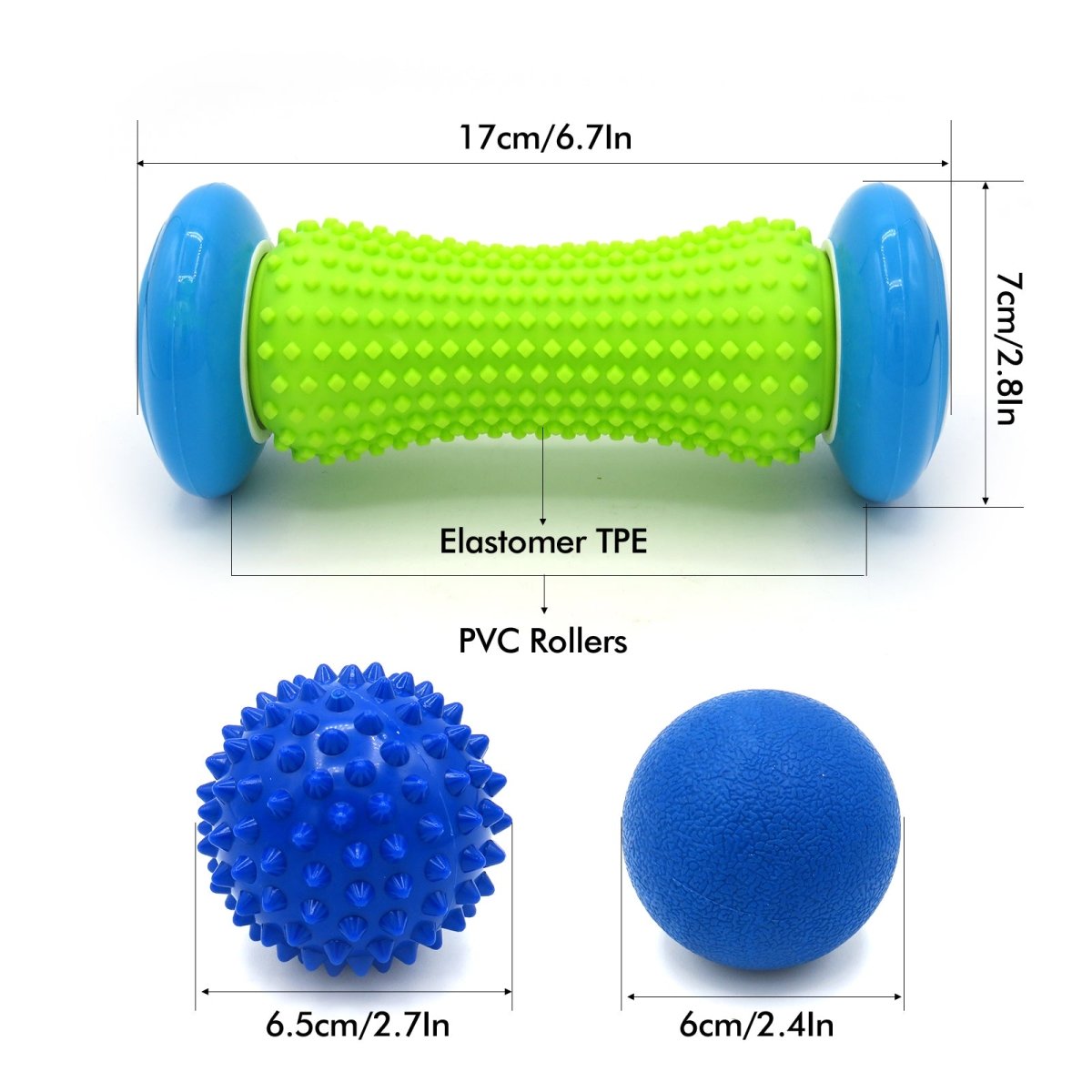 3-Piece Massage Ball Set - 1 Foam Roller & 2 Spiky Balls for Deep Tissue Therapy, Muscle Recovery, Yoga & Fitness Pain Relief
