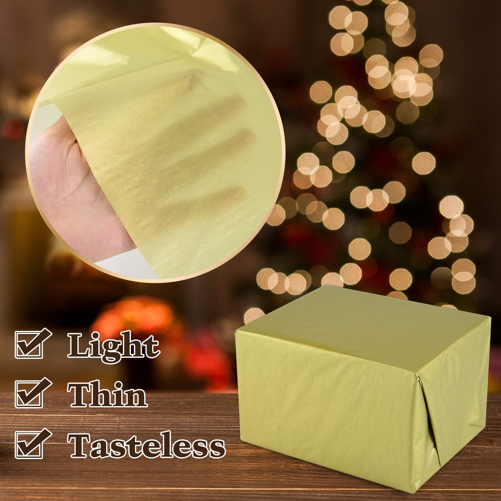 Premium 60 Sheets Gold Tissue Paper for Christmas Wrapping - 20.5x15 Inch DIY Gift Wrapping Paper, Craft Supplies & Holiday Decorations - Perfect for Christmas Parties, Gift Bags, Tree Decor & Festive Crafts