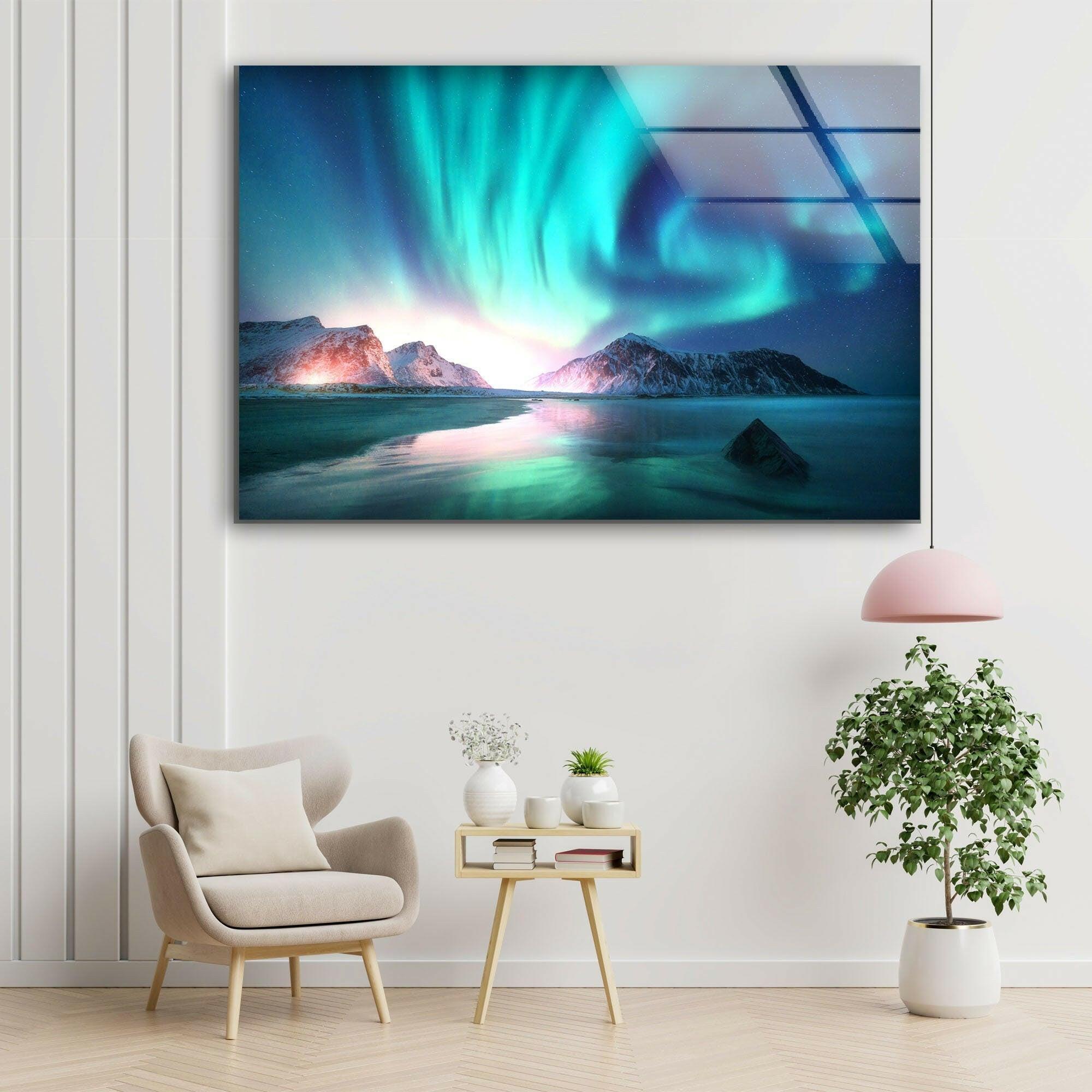 Aurora Northern Blue Glass Wall Art - Handmade Modern Home Decor for Living Room, Bedroom & Office - Stunning Blue Glass Mural for Unique Interior Design