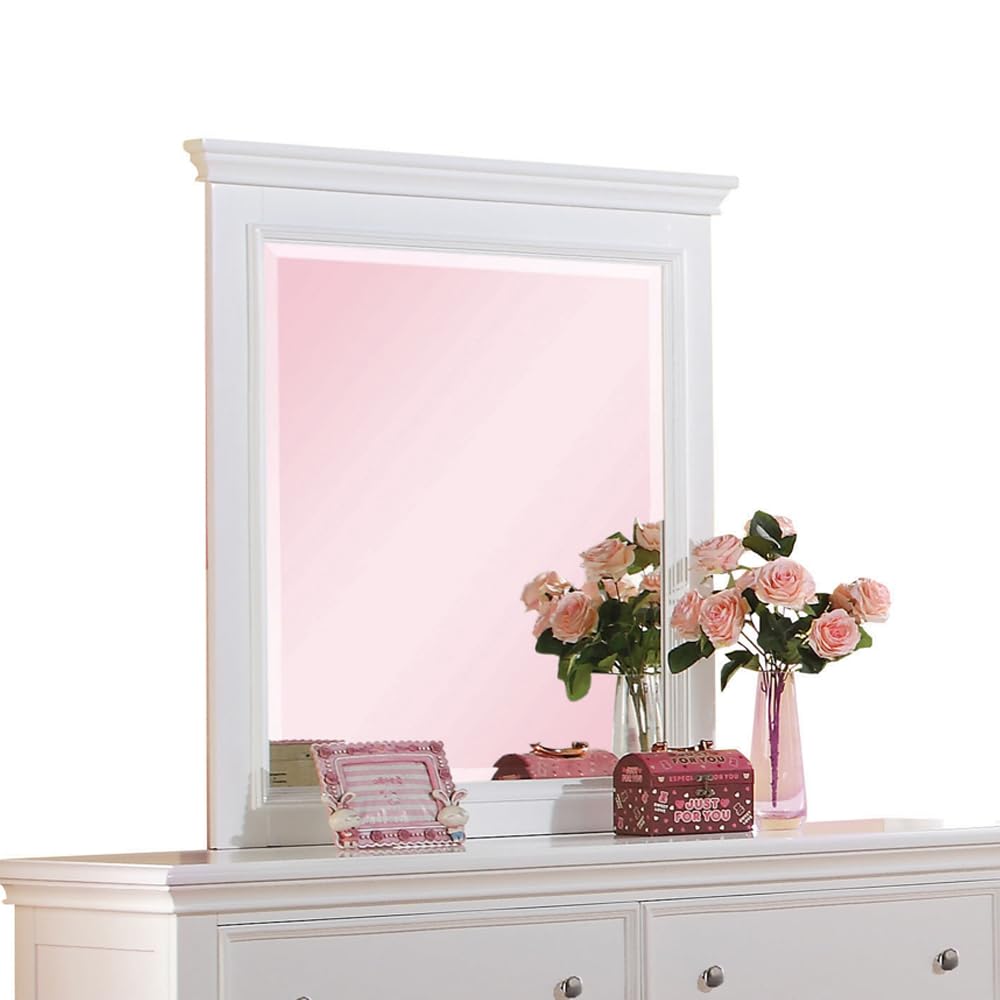 ACME Furniture Lacey Mirror - Elegant White Wall Mirror for Bedroom, Living Room & Bathroom Decor | Vintage Style Home Accent for Modern Interior Design