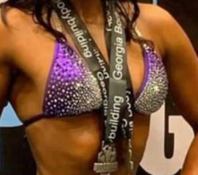 AP 46 PURPLE Competition Figure Physique Posing Suit - Premium Bodybuilding Bikini for Women's Fitness Shows & Stage Performances - Ideal for NPC, IFBB & Bodybuilding Contests