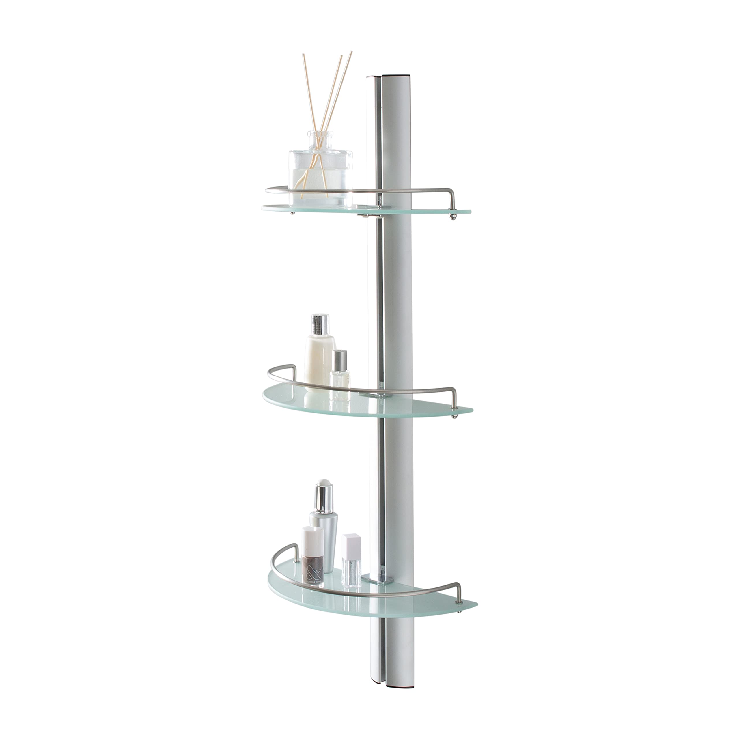 3-Tier Half Moon Bathroom Shelf with Stainless Steel Rail - Space Saving Glass Shelves for Shower Organization, Bathroom Storage & Home Decor