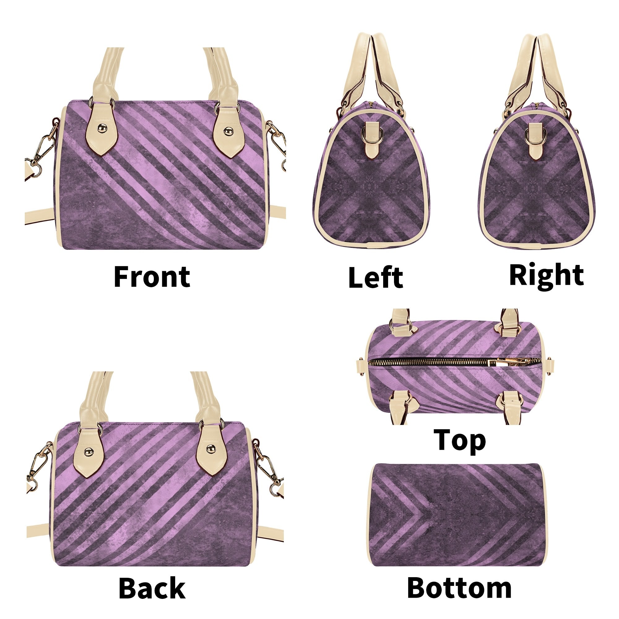Trendy Fading Purple Stripes Leather Mini Boston Handbag for Women - Stylish Crossbody Purse for Daily Use, Travel & Date Night