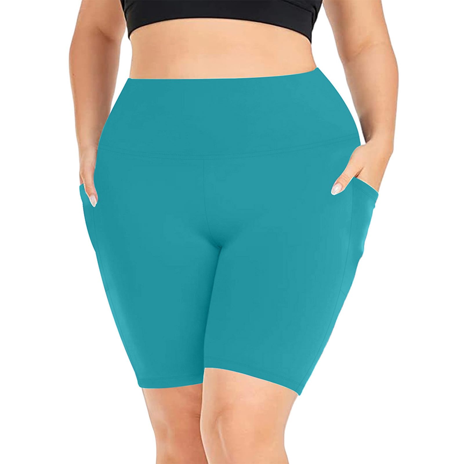 Plus Size High Waisted Biker Shorts for Women - Tummy Control Workout Running Athletic Shorts with Pockets | Gym, Yoga, Cycling & Casual Wear