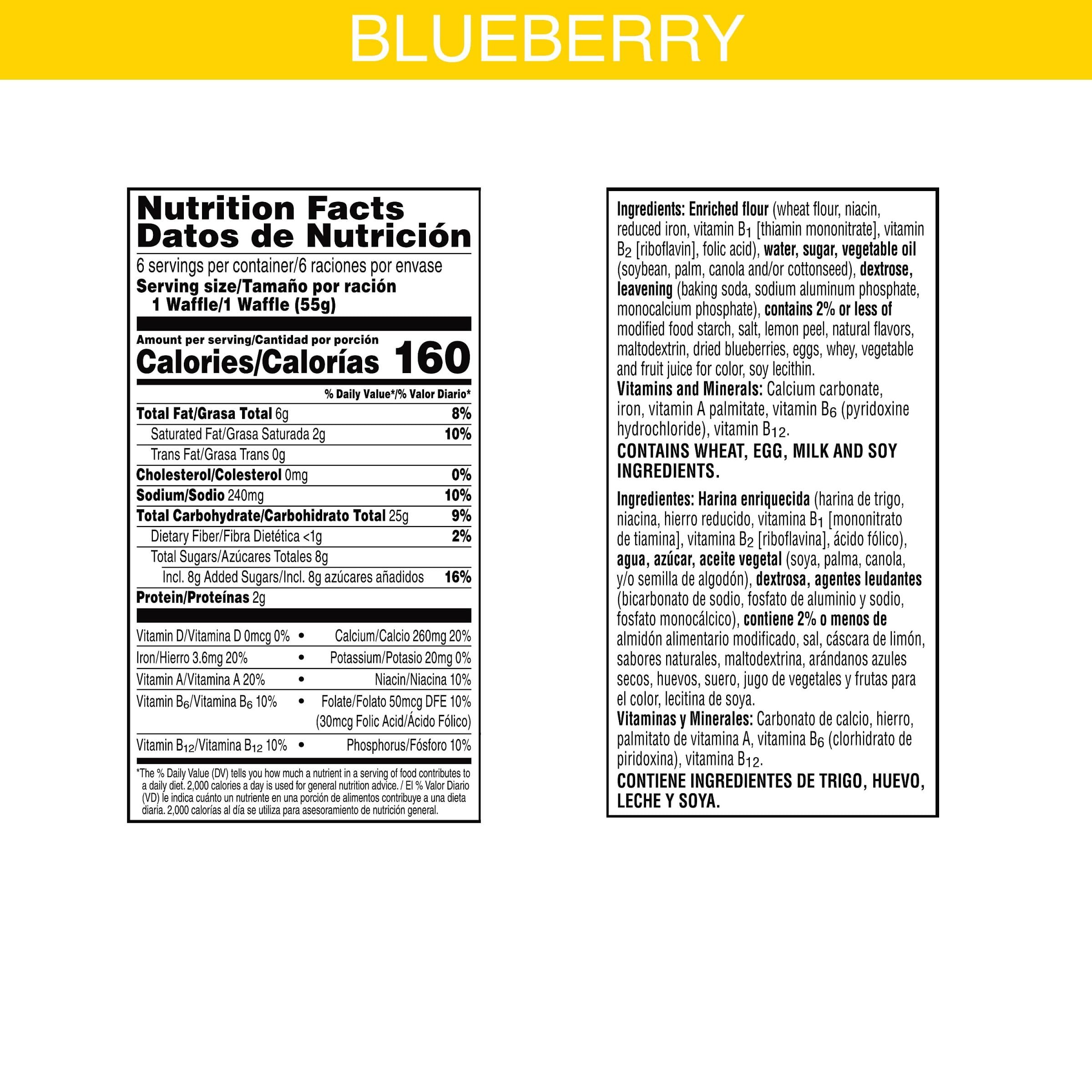 Eggo Thick & Fluffy Belgian Style Blueberry Frozen Waffles - 11.6oz Resealable Box (6 Count) - Perfect for Breakfast, Brunch or Quick Snacks