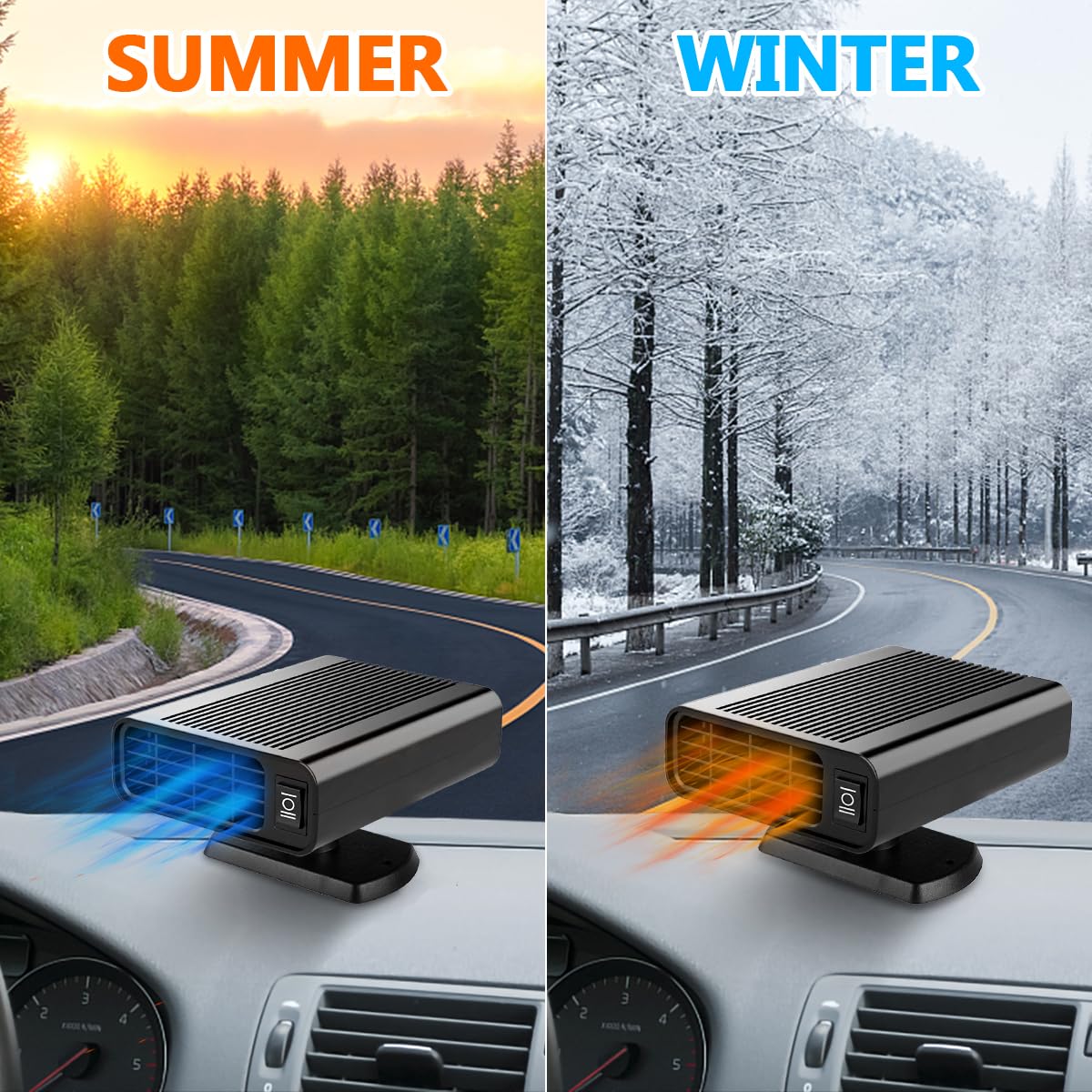 12V Car Heater with Fast Heating & 2-in-1 Defrost Defogger, Cigarette Lighter Plug-in Vehicle Heater for Winter Warmth and Clear Visibility