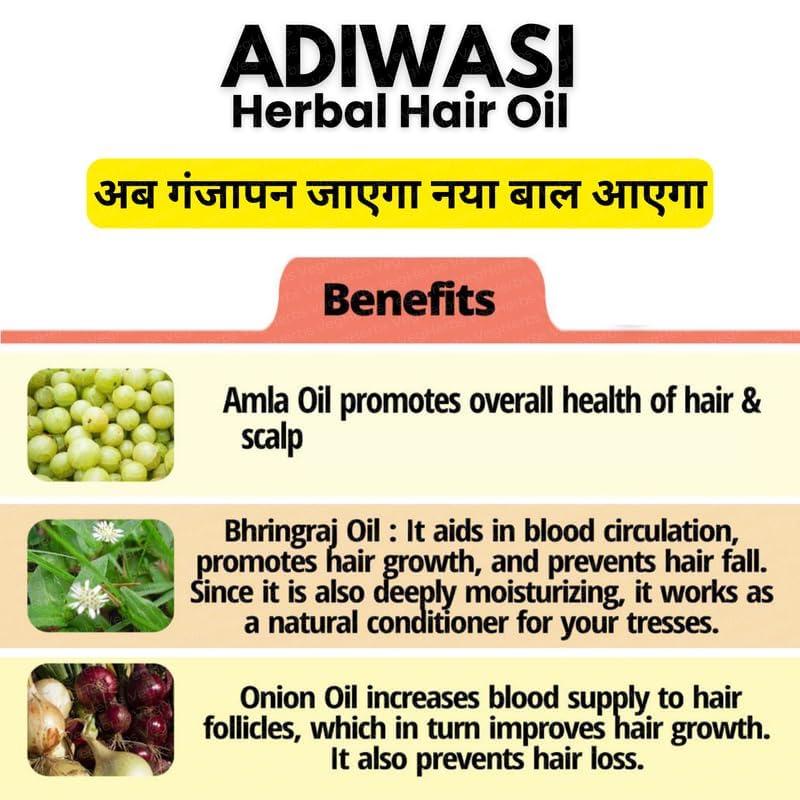 VegHerbs Original Karnataka Adiwasi Hair Oil for Hair Growth - Ayurvedic Herbal Oil with Onion, Rosemary, Castor, Amla, Almond, Coconut, Brahmi & Bhringraj | 100ml (Pack of 2) | Promotes Thicker, Longer Hair & Scalp Health | Perfect for Daily Hair Care & Natural Treatment