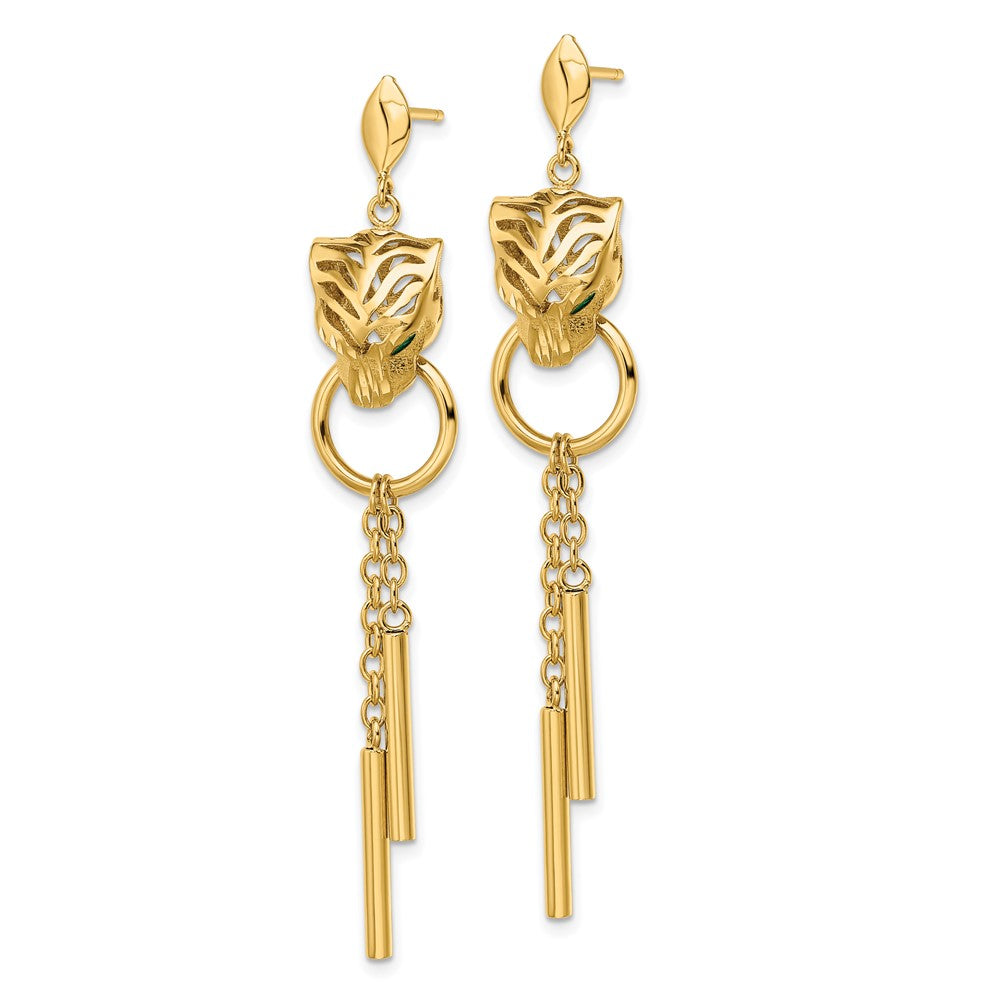Gold Leslie's Polished Green Enamel Tiger Dangle Earrings LE2152 - Vintage Style Jewelry for Women, Perfect for Parties, Weddings & Special Occasions