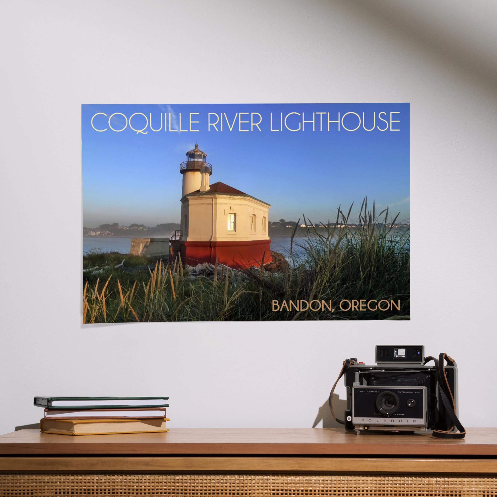 Lantern Press 16x24 Inch Giclee Art Print - Bandon Oregon Coastal Landscape with Coquille River Lighthouse - Wall Decor for Living Room, Bedroom or Office