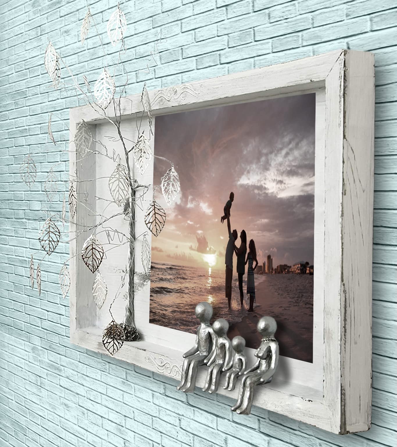 Personalized Family Tree Shadow Box - 4-Figurine Willow Tree Wedding Photo Frame Display for 6th, 8th, 10th, 12th & 25th Marriage Anniversary Gifts - Perfect for Couples, Parents & In-Laws - Home Décor & Romantic Gift Idea