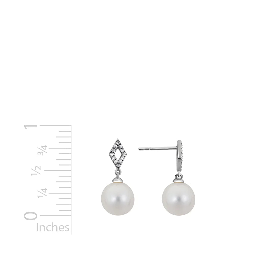 14K White Gold Pearl Drop Earrings for Women - Elegant Dangle Pearl Jewelry for Wedding, Party & Special Occasions